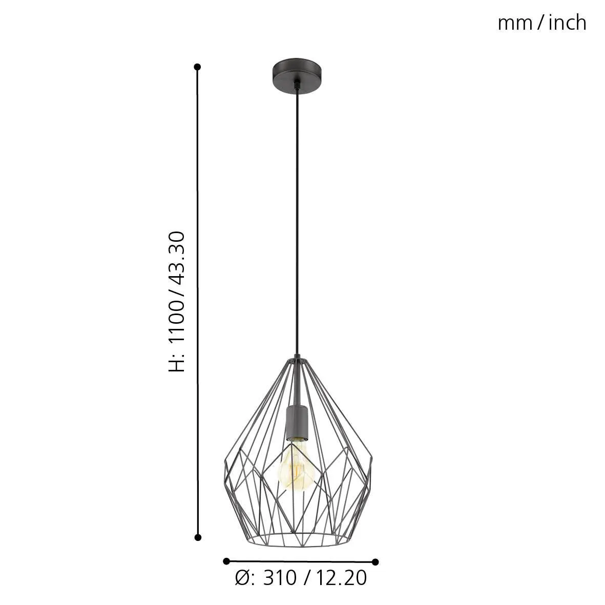 Eglo Carlton Black Diamond Shaped Wire Caged Ceiling Pendant