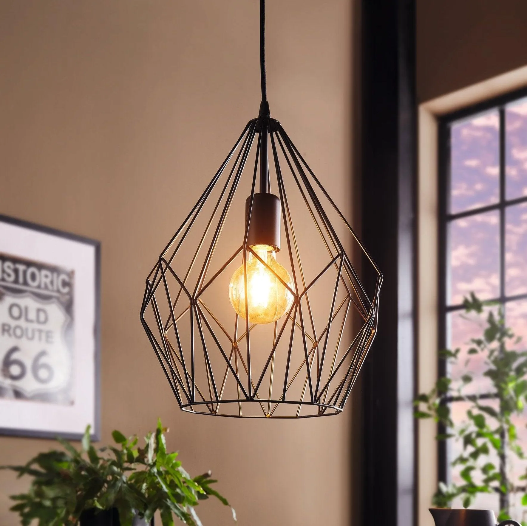 Eglo Carlton Black Diamond Shaped Wire Caged Ceiling Pendant