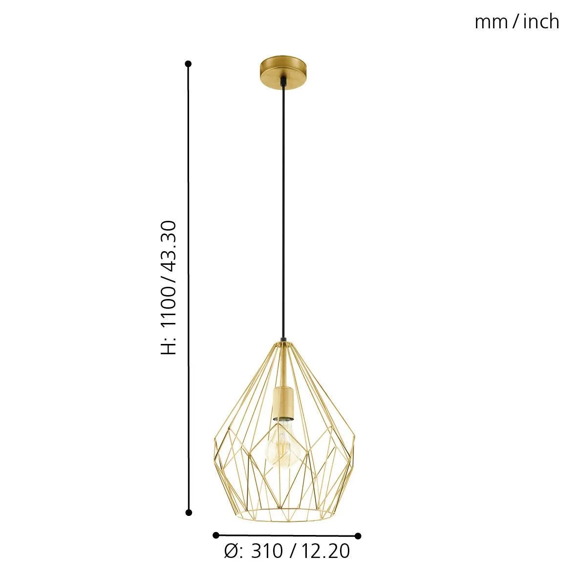 Eglo Carlton Gold Caged Lampshade Ceiling Pendant
