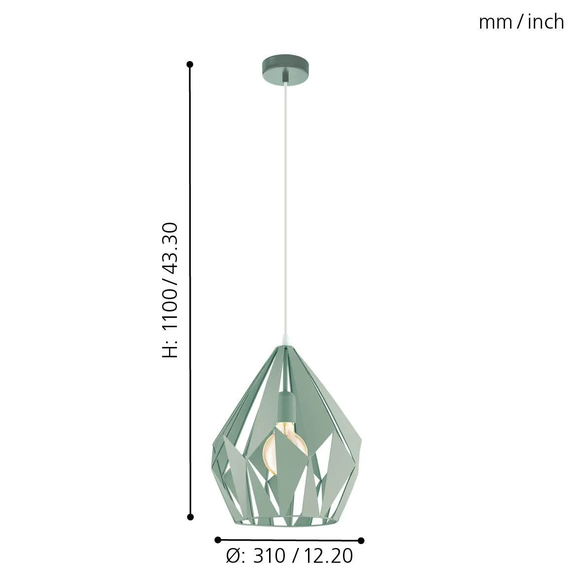 Eglo Carlton-P Diamond-shaped Mint Steel Ceiling Pendant