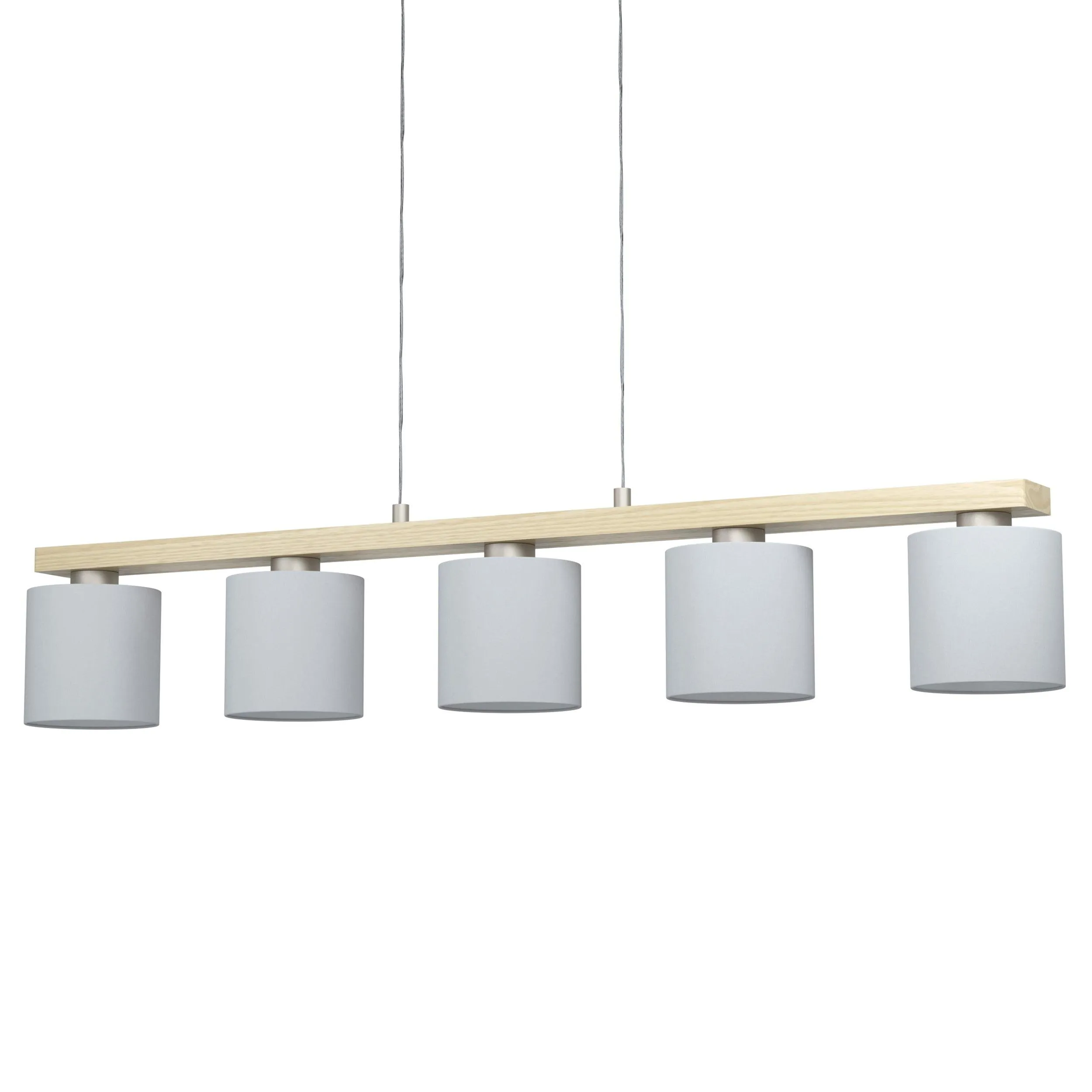 Eglo Castralvo 5 Light Wood Bar Ceiling Pendant - White Fabric Shades