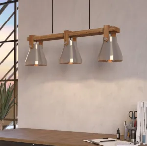 Eglo Cawton 3 Light Silver & Wooden Ceiling Pendant flush mount ceiling fixture