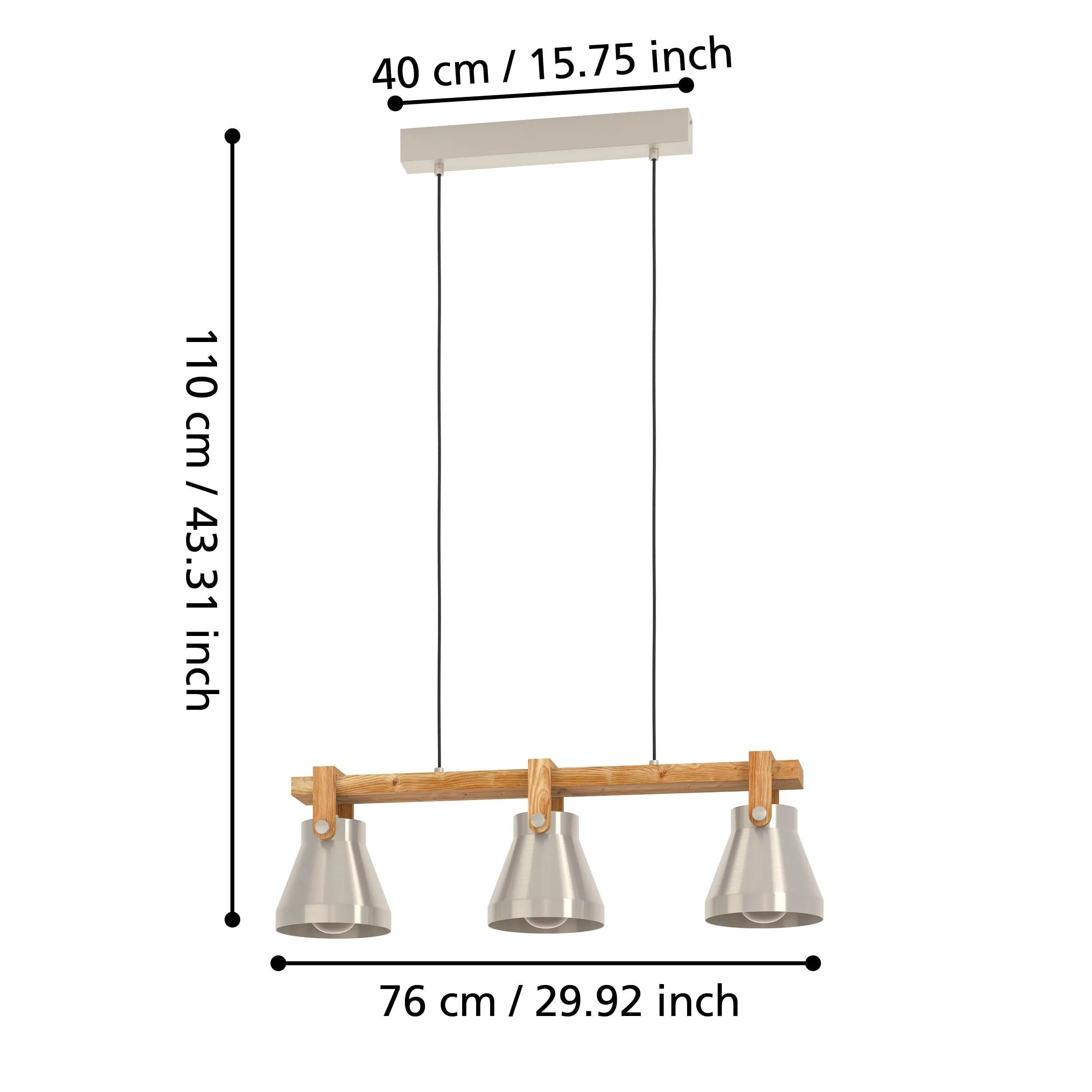 Eglo Cawton 3 Light Silver & Wooden Ceiling Pendant