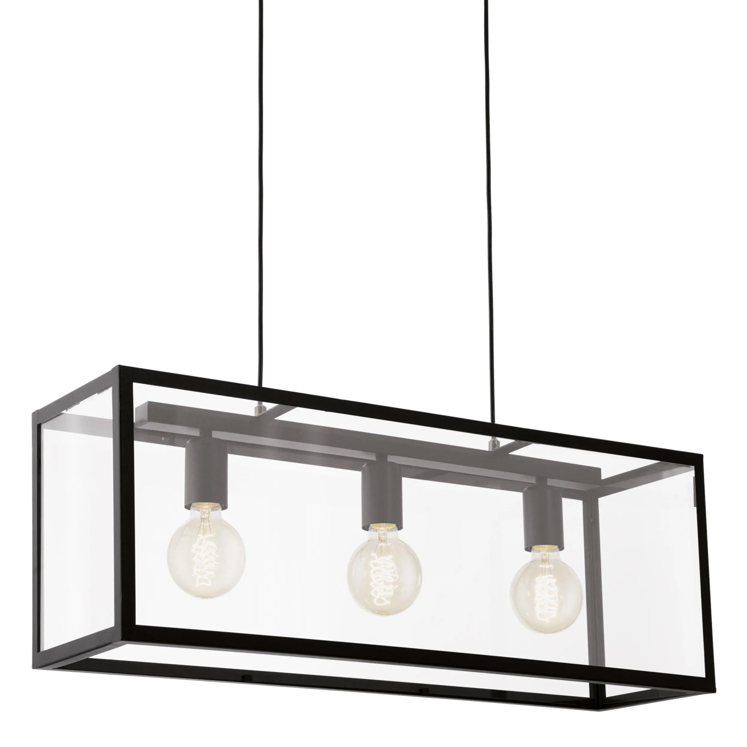 Eglo Charterhouse Black Metal Framed Glass Panelled Ceiling Pendant