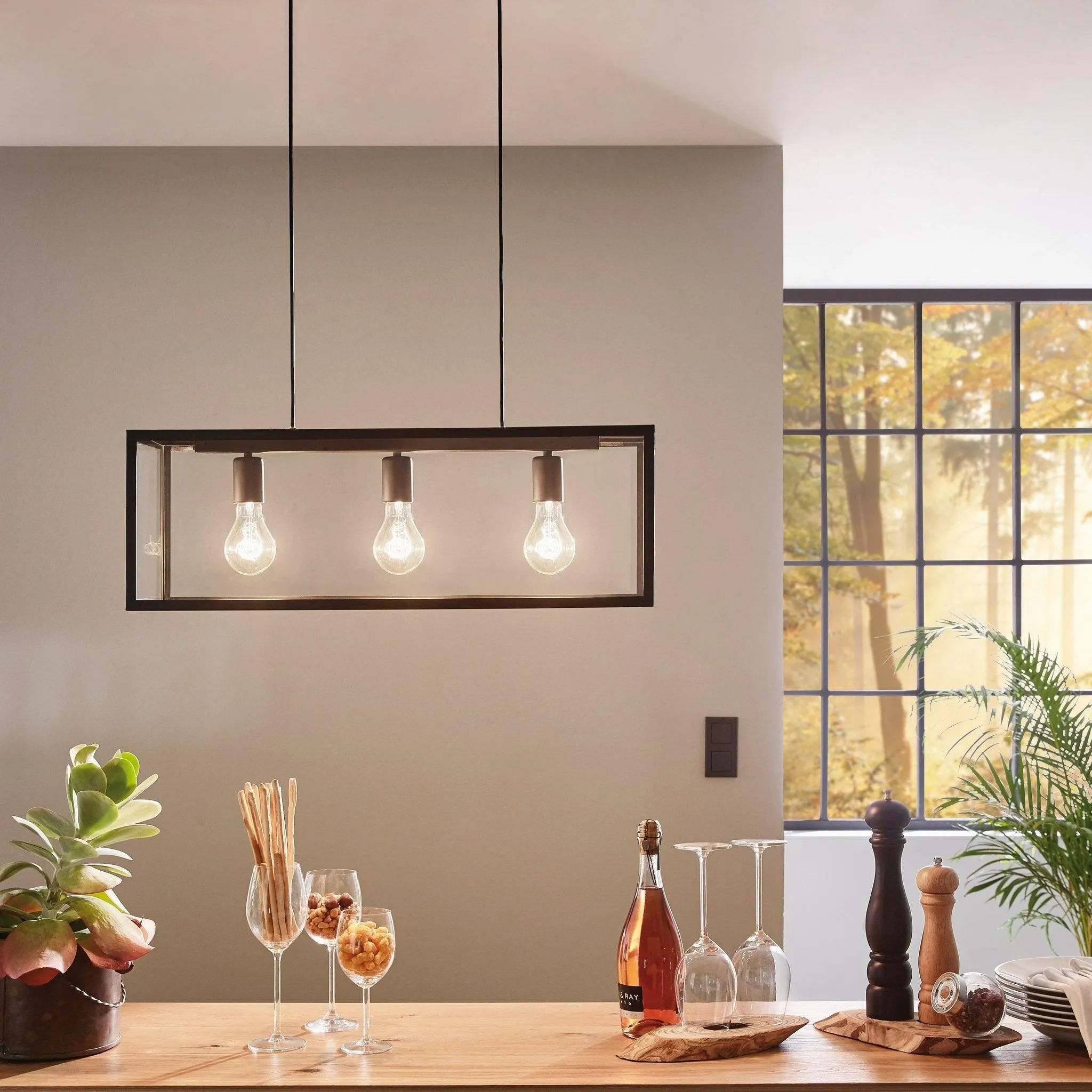 Eglo Charterhouse Black Metal Framed Glass Panelled Ceiling Pendant flush mount ceiling fixture