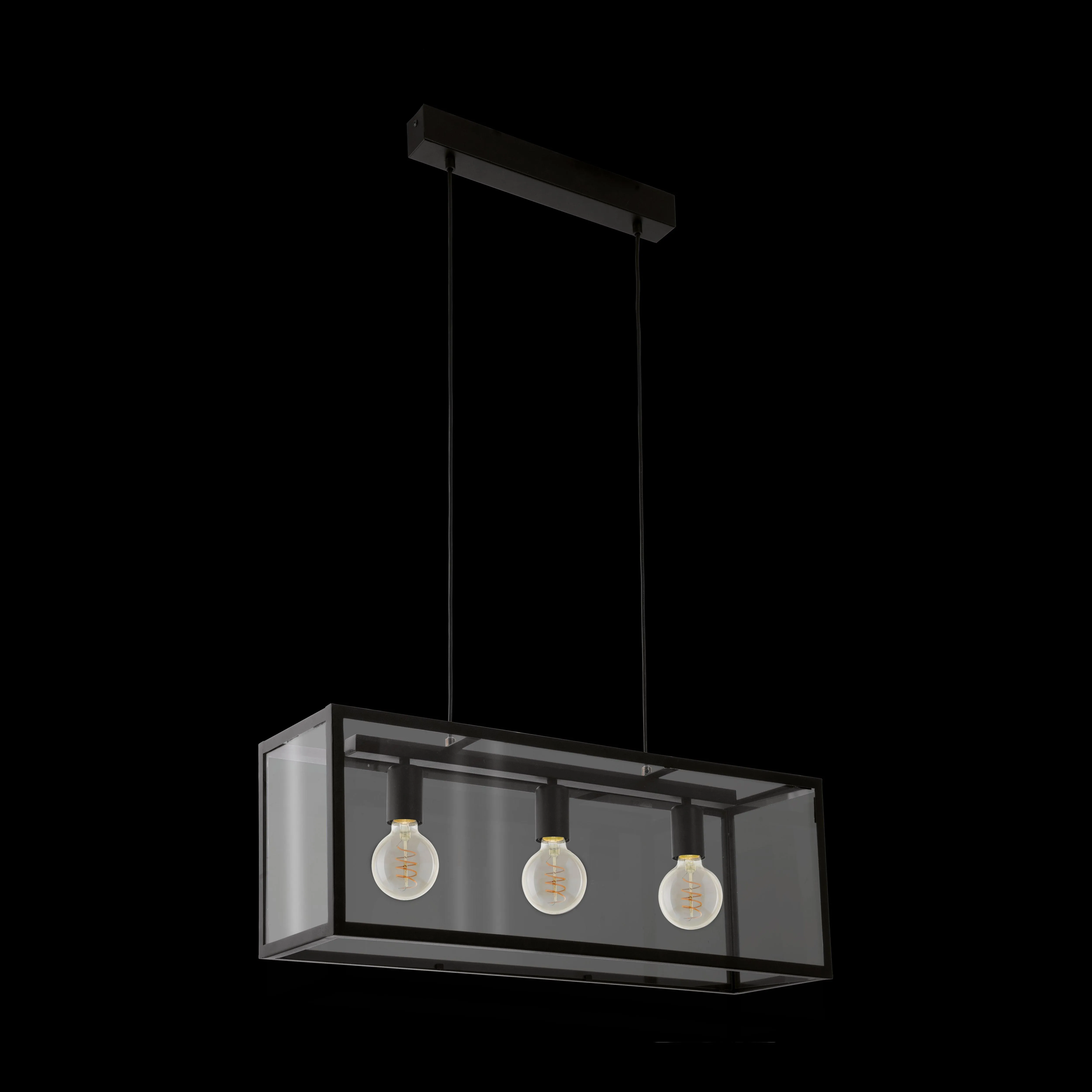 Eglo Charterhouse Black Metal Framed Glass Panelled Ceiling Pendant