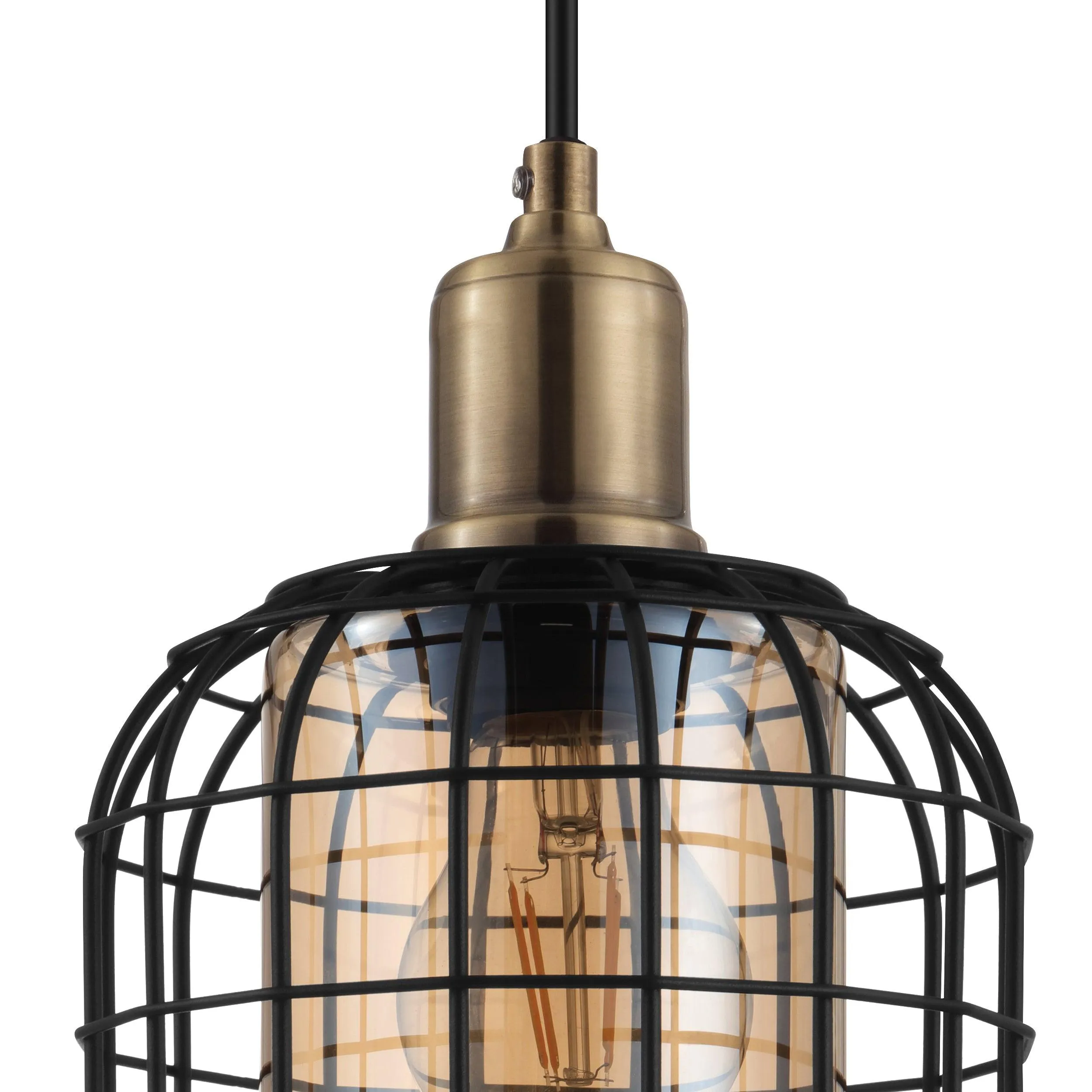 Eglo Chisle 3 Light Black Wire & Amber Glass Shaded Pendant