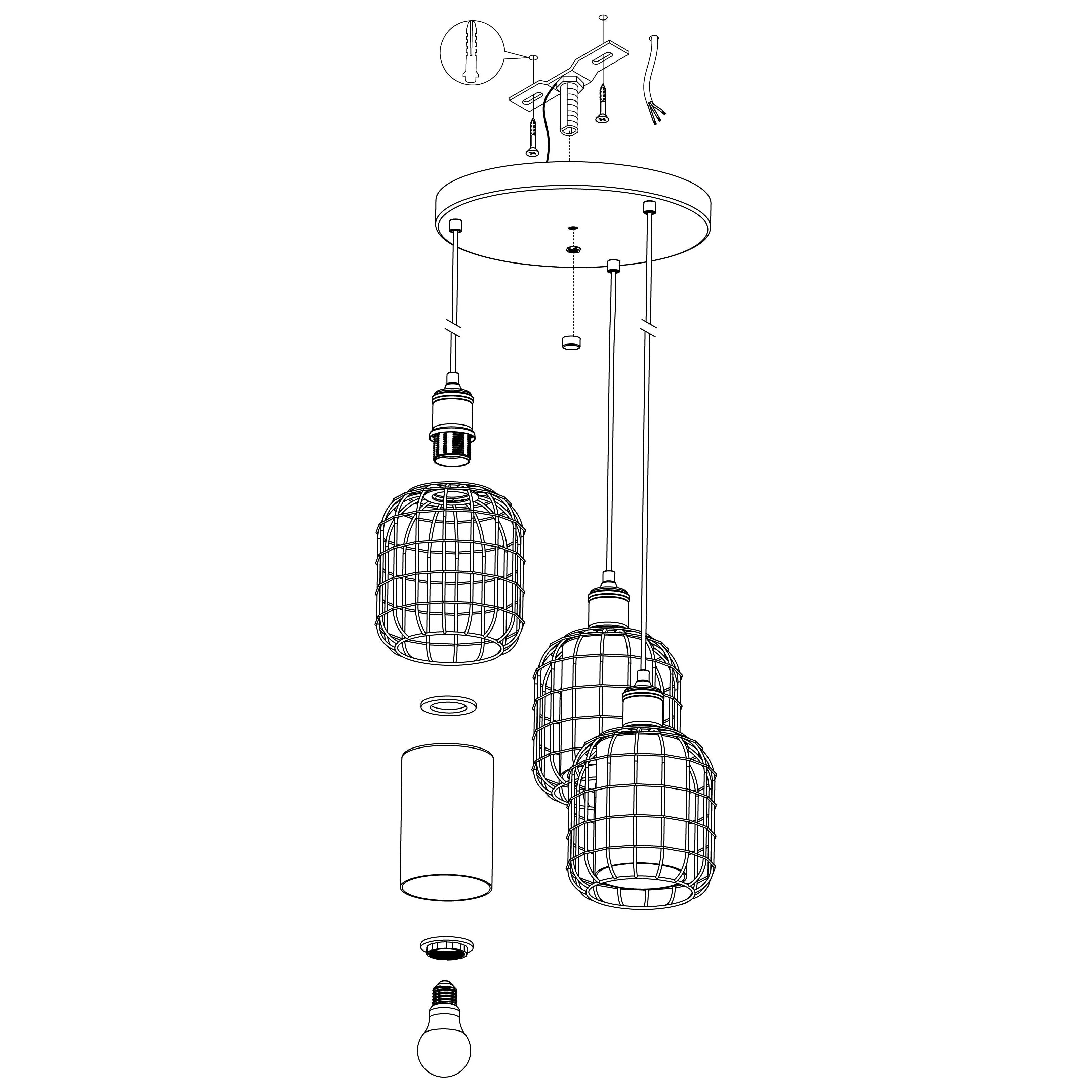 Eglo Chisle 3 Light Black Wire & Amber Glass Shaded Pendant