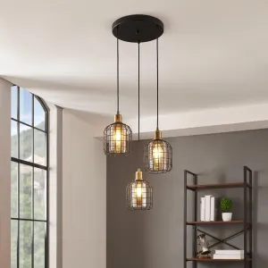 Eglo Chisle 3 Light Black Wire & Amber Glass Shaded Pendant flush mount ceiling fixture
