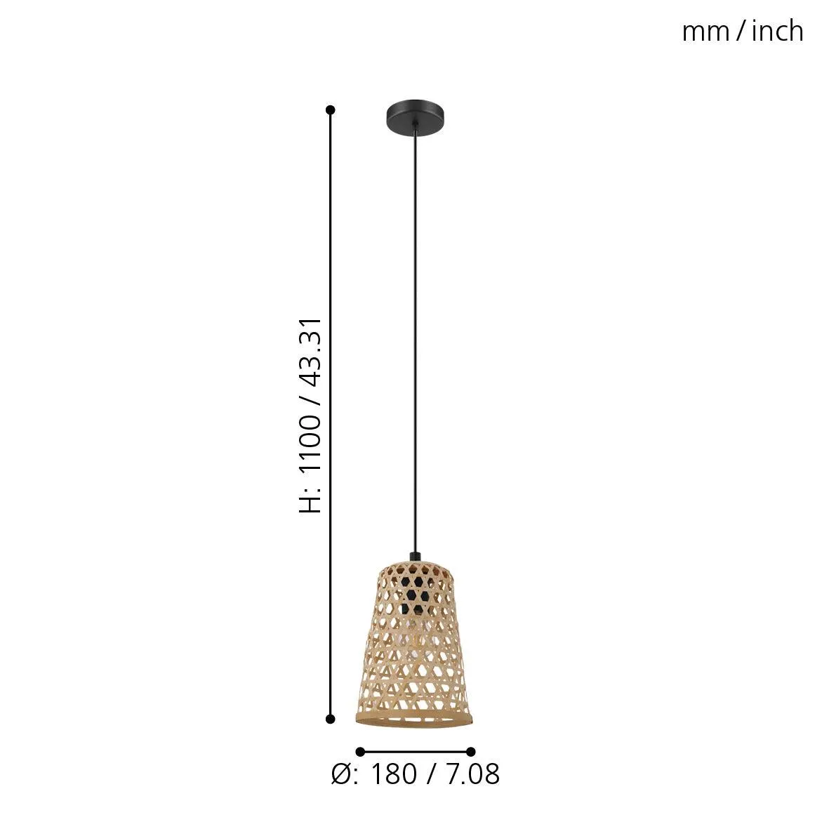 Eglo Claverdon Funnel-shaped Rattan Wicker Ceiling Pendant