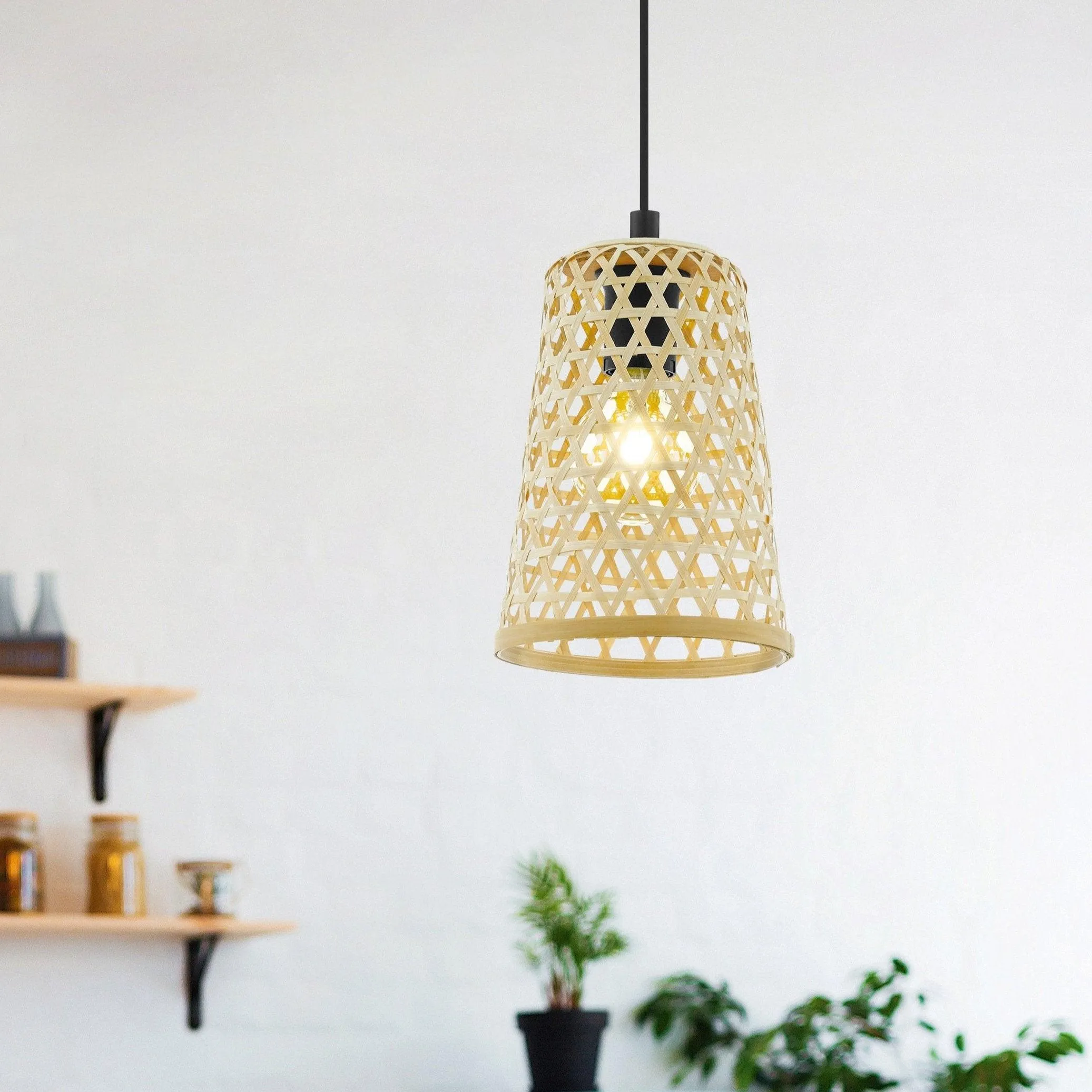 Eglo Claverdon Funnel-shaped Rattan Wicker Ceiling Pendant