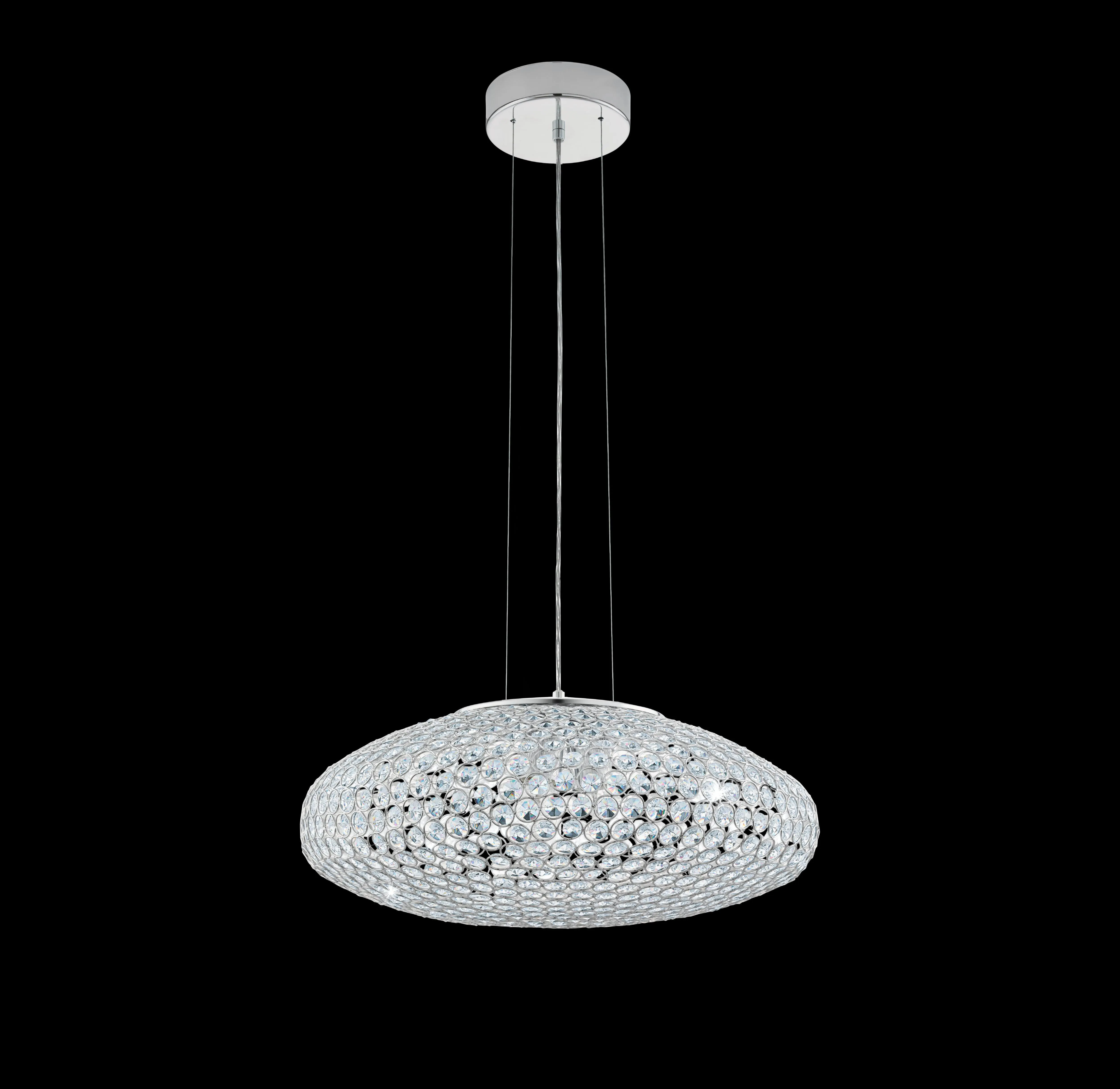 Eglo Clemente Oval Chrome & Clear Glass Crystal Ceiling Pendant - 54cm
