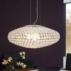Eglo Clemente Oval Chrome & Clear Glass Crystal Ceiling Pendant - 54cm flush mount ceiling fixture