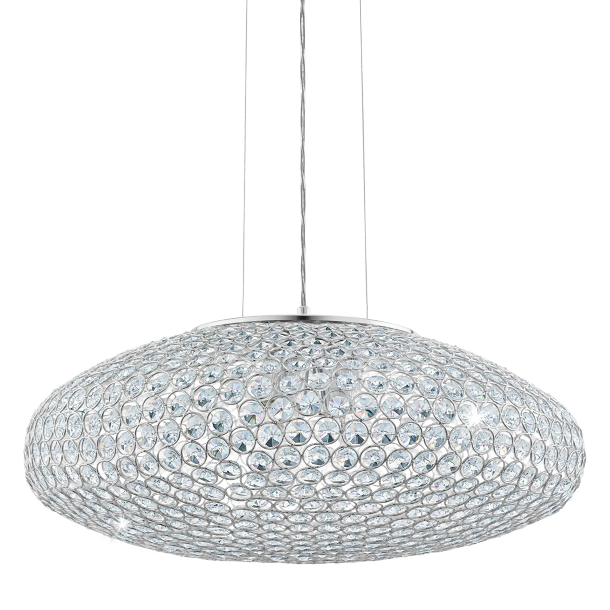 Eglo Clemente Oval Chrome & Clear Glass Crystal Ceiling Pendant - 54cm