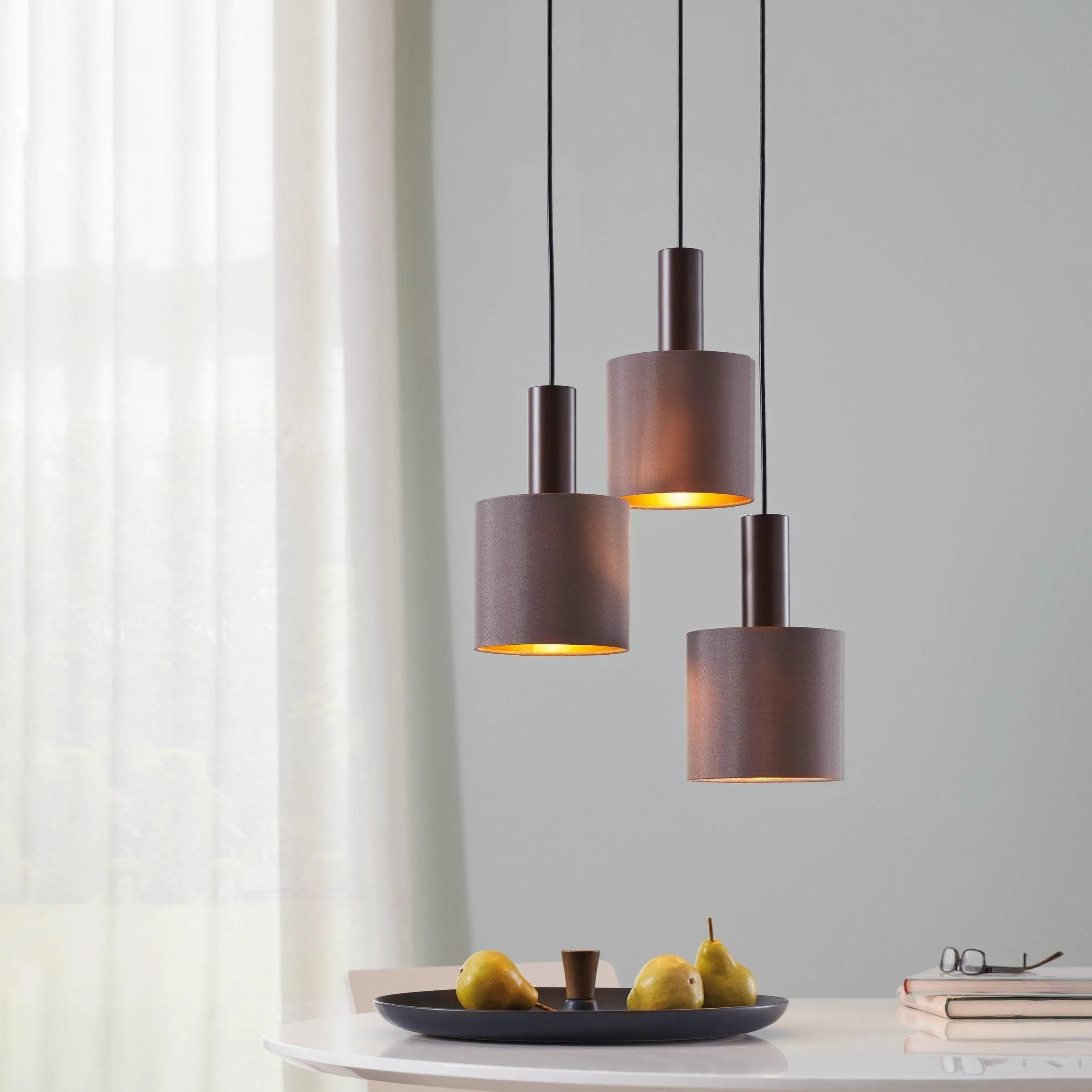 Eglo Concessa 1 Brown & Gold 3 Light Round Fabric Pendant
