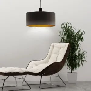 Eglo Concessa 1 Brown & Gold Round Fabric Ceiling Pendant - 53cm flush mount ceiling fixture