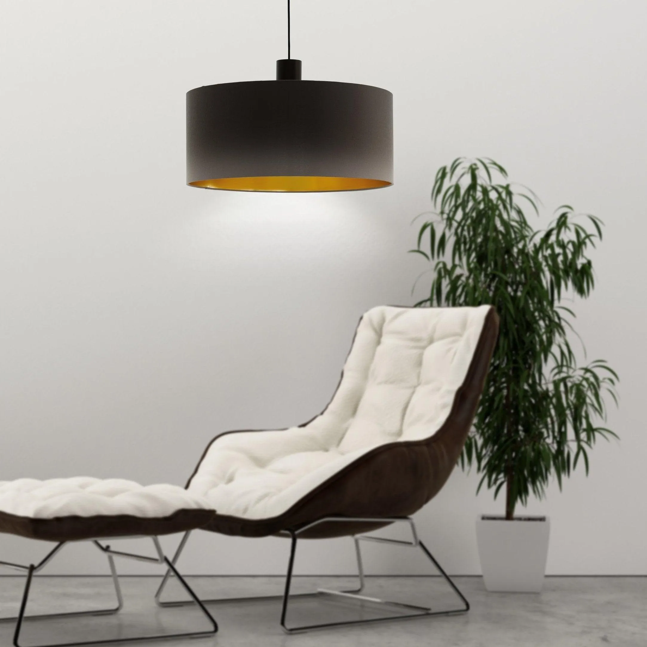 Eglo Concessa 1 Brown & Gold Round Fabric Ceiling Pendant - 53cm flush mount ceiling fixture