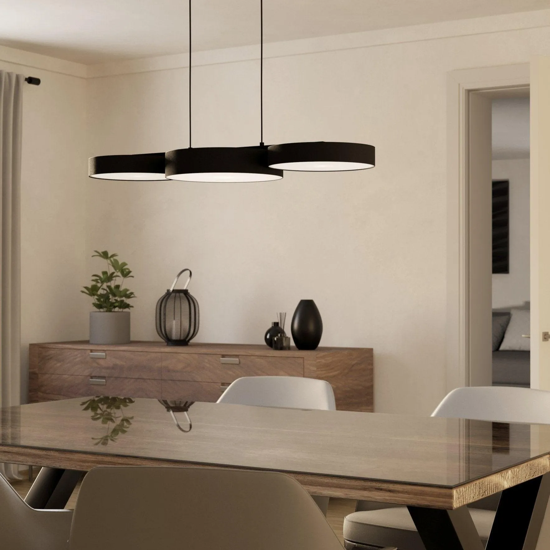 Eglo Connect Barbano-Z Smart LED 3 Light Black Fabric Pendant flush mount ceiling fixture