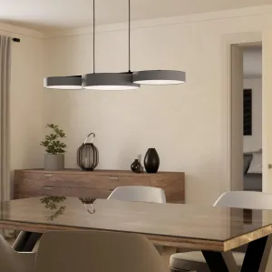 Eglo Connect Barbano-Z Smart LED 3 Shade Grey Fabric Pendant flush mount ceiling fixture