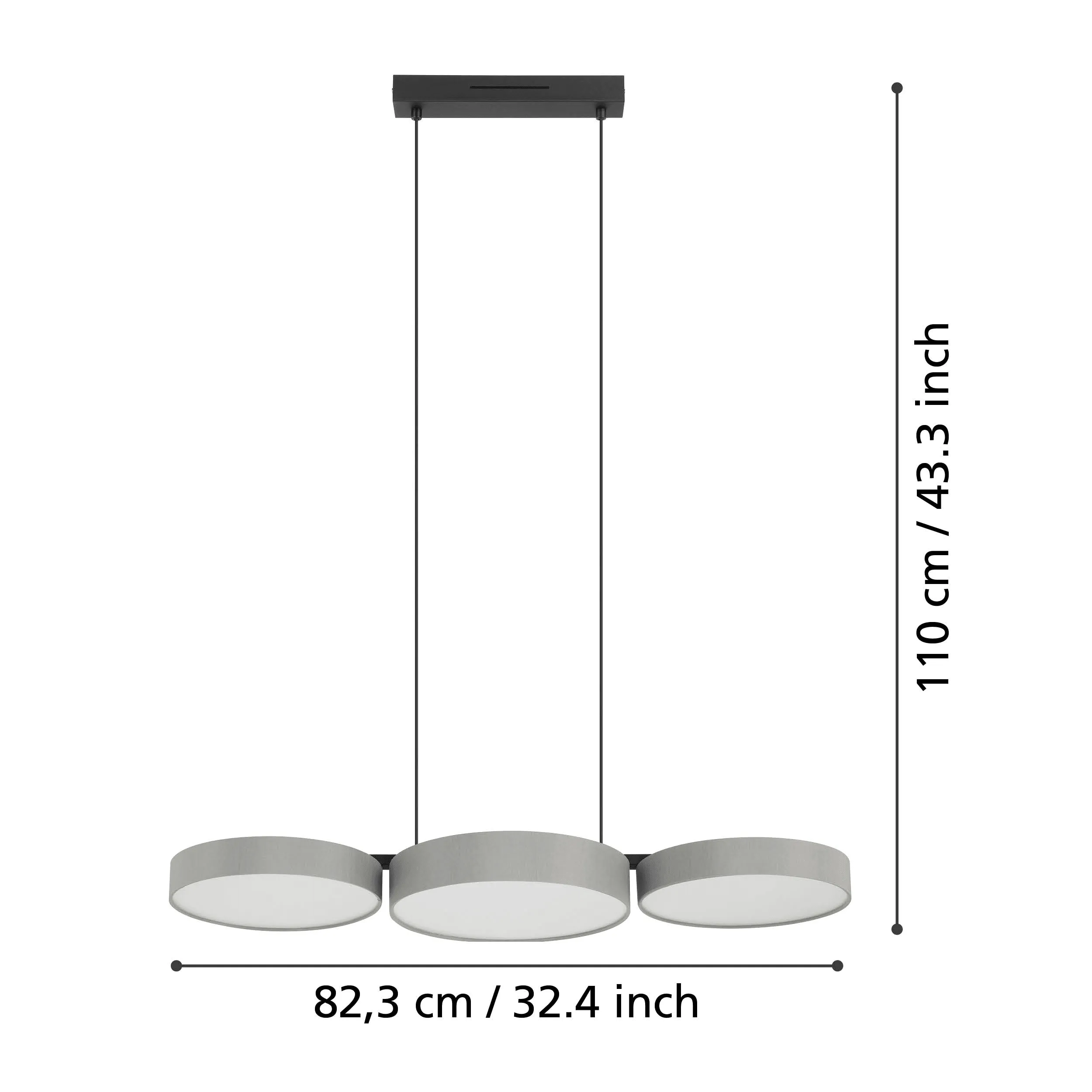 Eglo Connect Barbano-Z Smart LED 3 Shade Grey Fabric Pendant