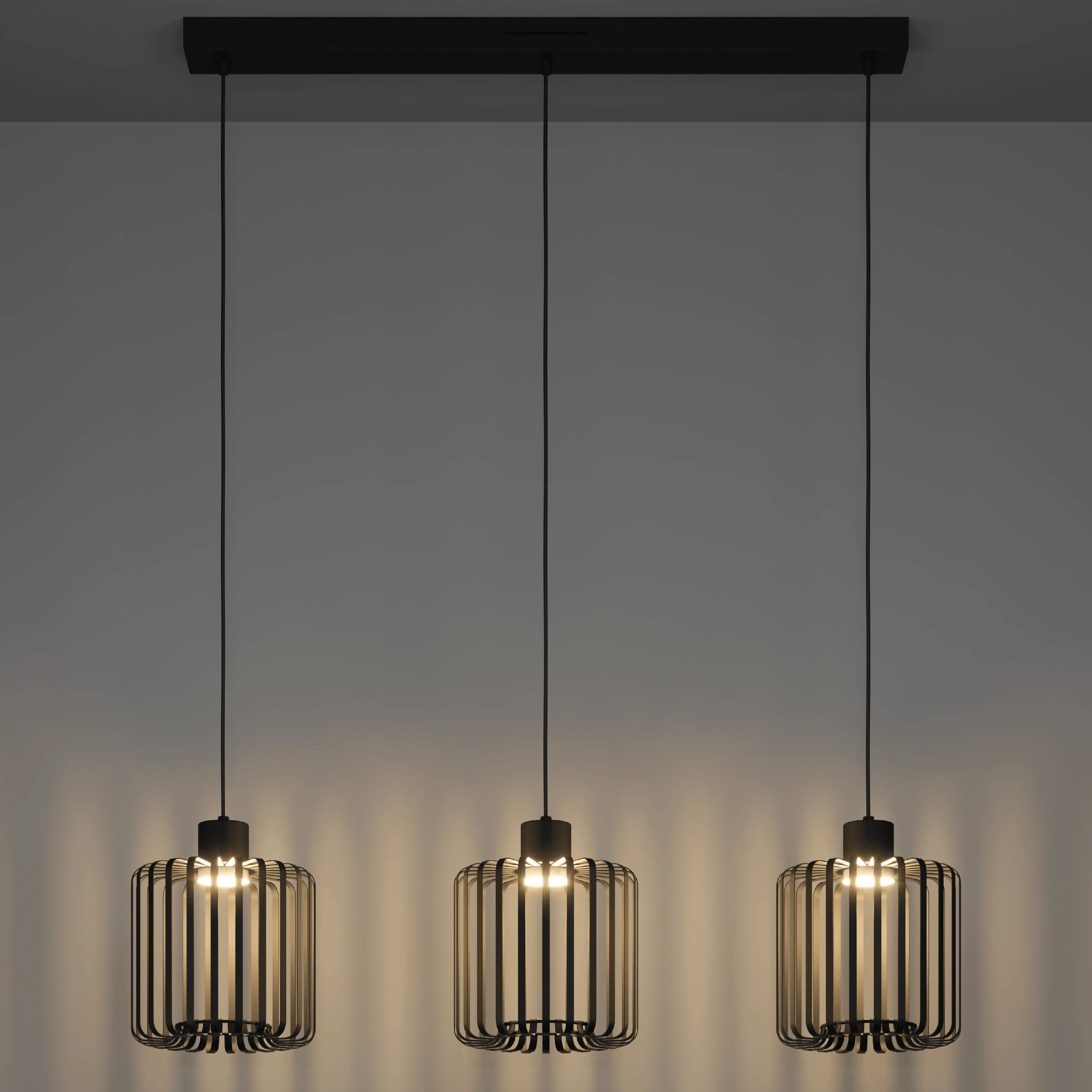 Eglo Connect Ginestrone-Z Smart LED 3 Light Black Metal Strips Pendant