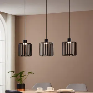 Eglo Connect Ginestrone-Z Smart LED 3 Light Black Metal Strips Pendant flush mount ceiling fixture