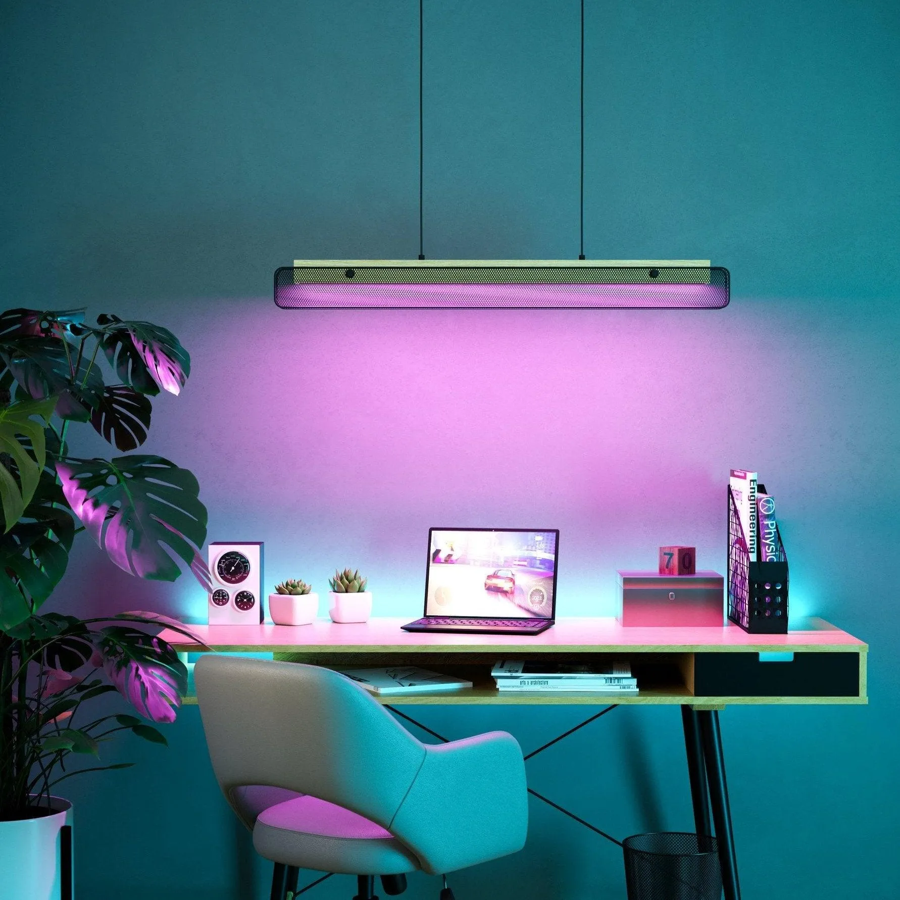 Eglo Connect Kokomo-Z Smart LED Rubberwood & Black Metal Mesh Pendant