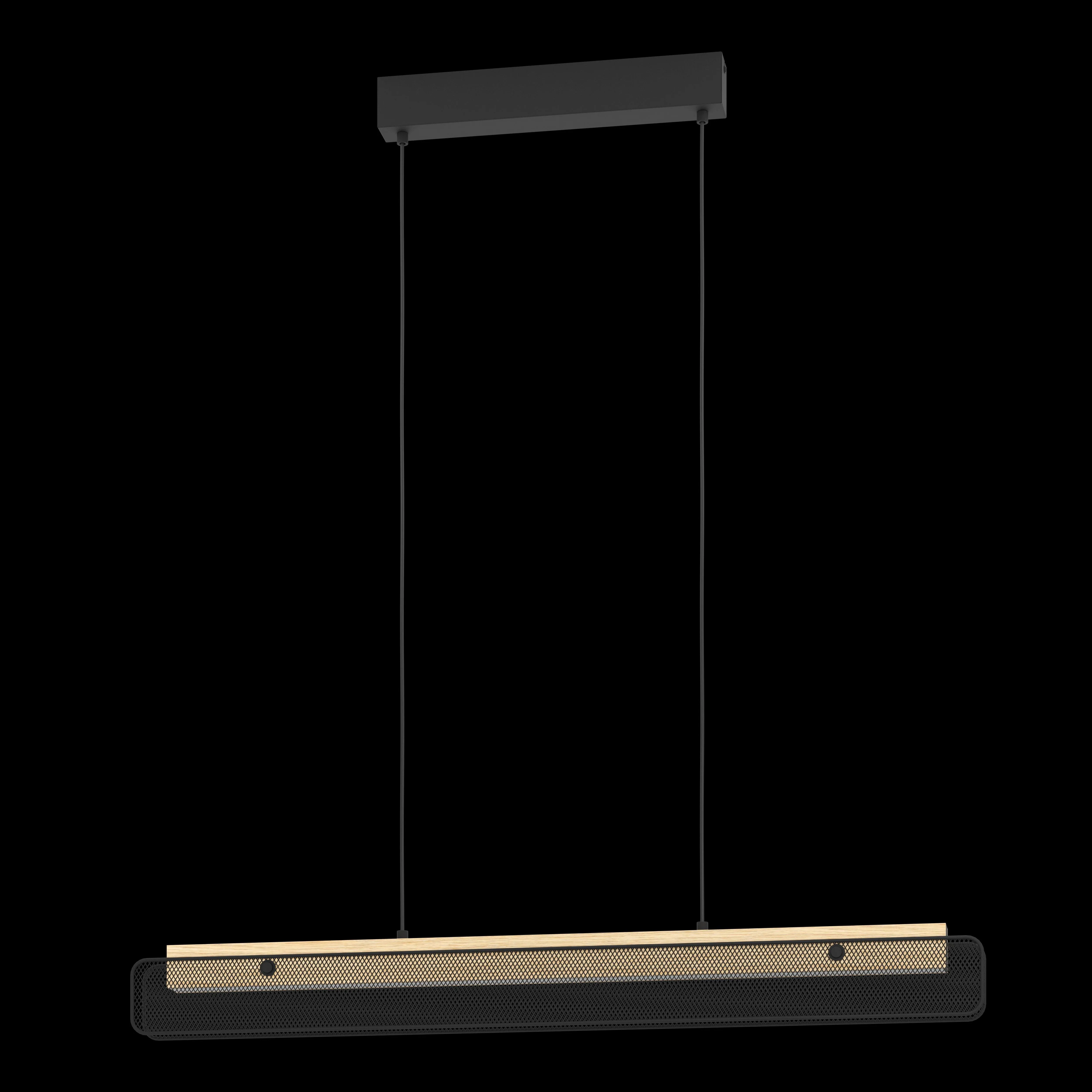 Eglo Connect Kokomo-Z Smart LED Rubberwood & Black Metal Mesh Pendant