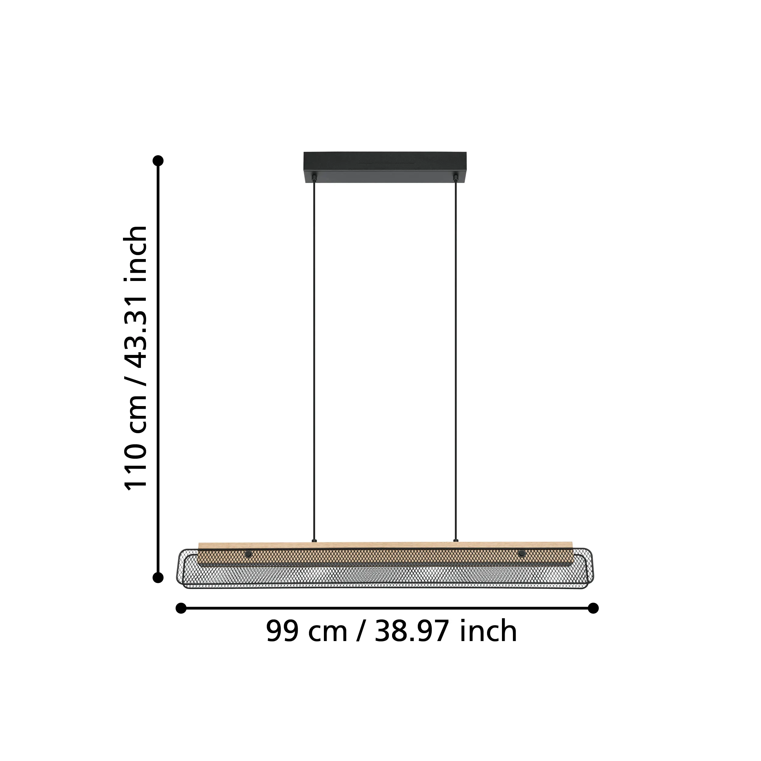 Eglo Connect Kokomo-Z Smart LED Rubberwood & Black Metal Mesh Pendant