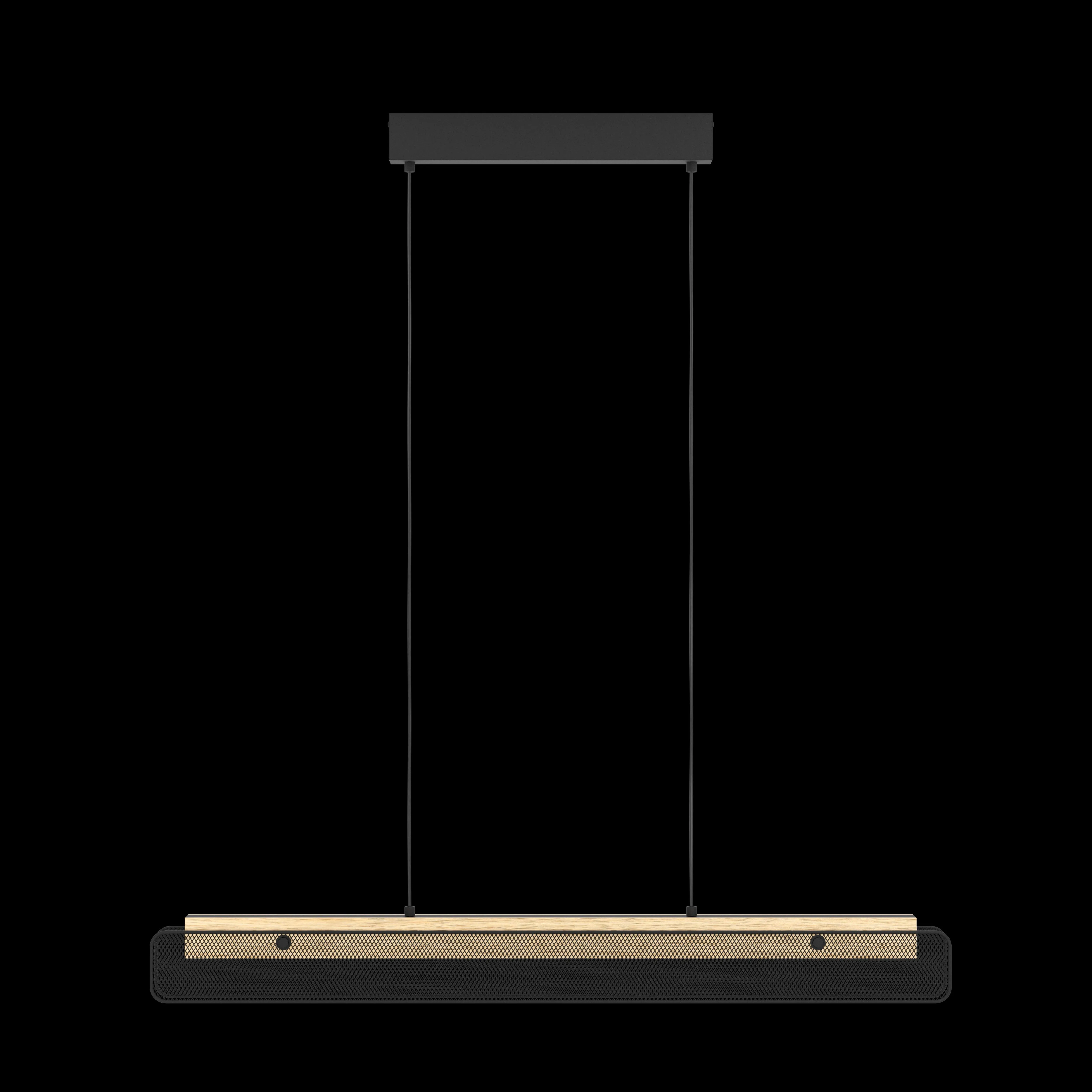Eglo Connect Kokomo-Z Smart LED Rubberwood & Black Metal Mesh Pendant