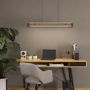 Eglo Connect Kokomo-Z Smart LED Rubberwood & Black Metal Mesh Pendant flush mount ceiling fixture