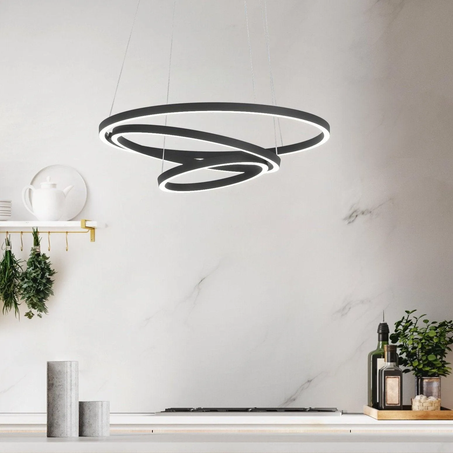 Eglo Connect Lobinero-Z Smart LED Black Curved Pendant