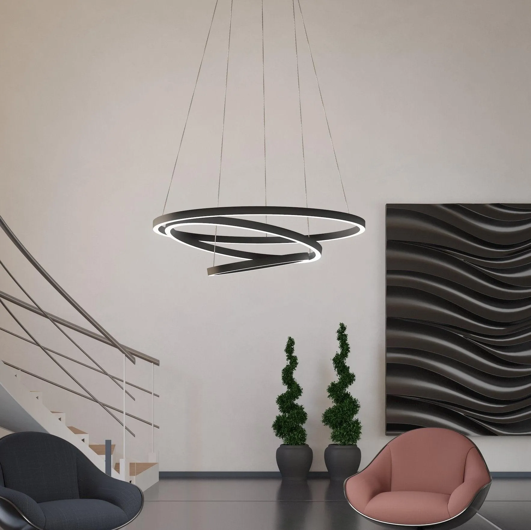 Eglo Connect Lobinero-Z Smart LED Black Curved Pendant flush mount ceiling fixture