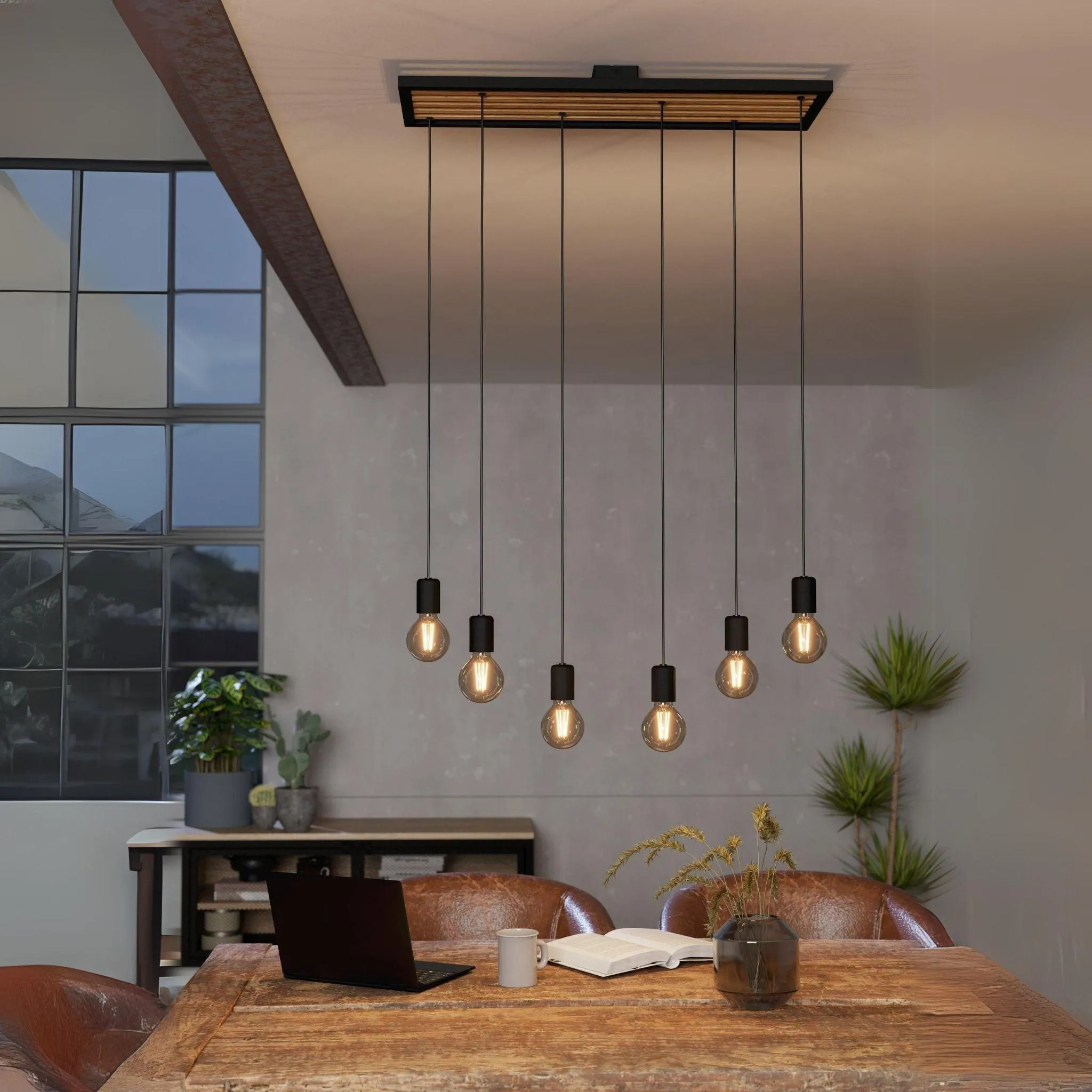 Eglo Consett 6 Light Black Metal Framed Ceiling Pendant flush mount ceiling fixture