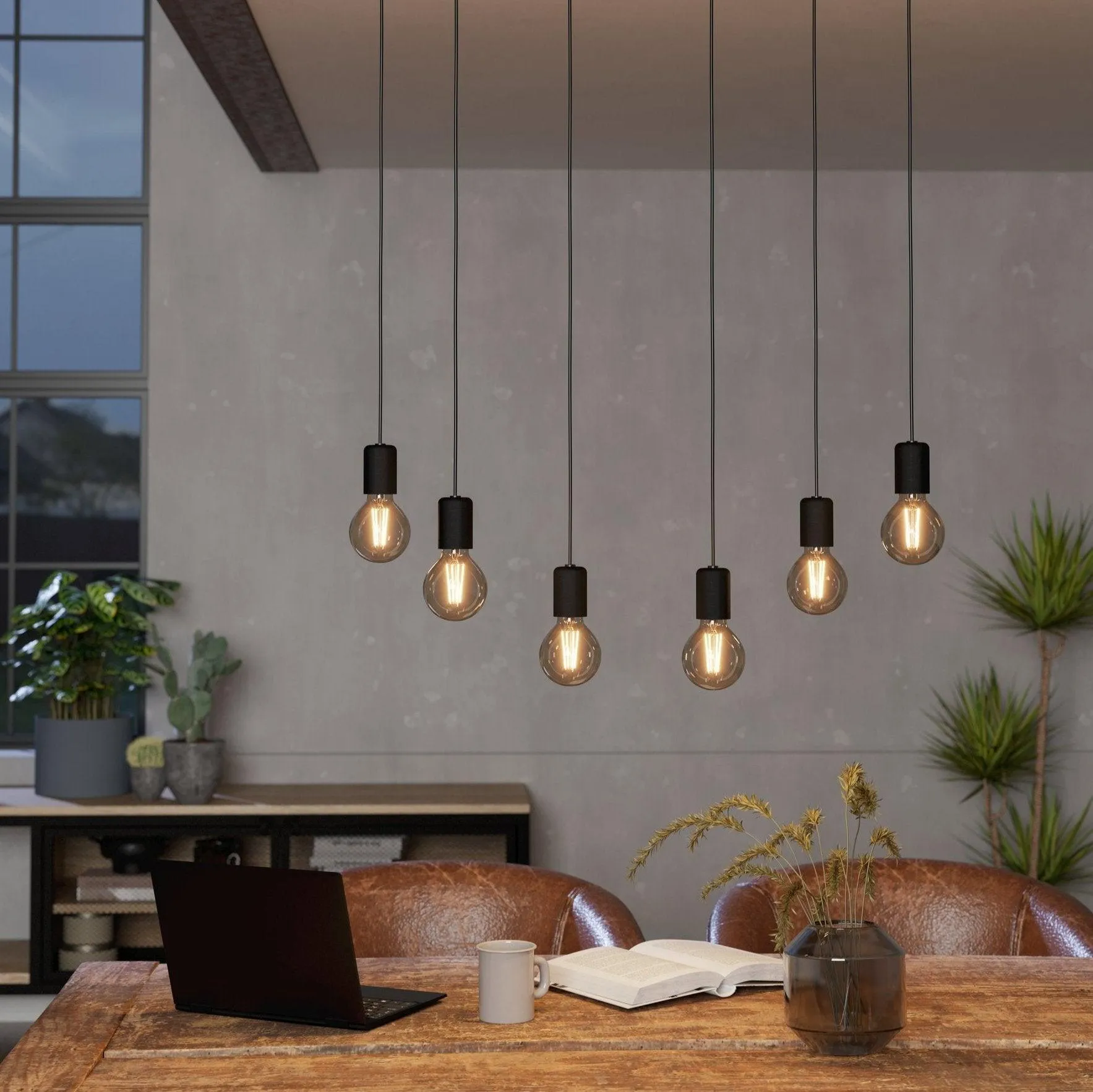 Eglo Consett 6 Light Black Metal Framed Ceiling Pendant