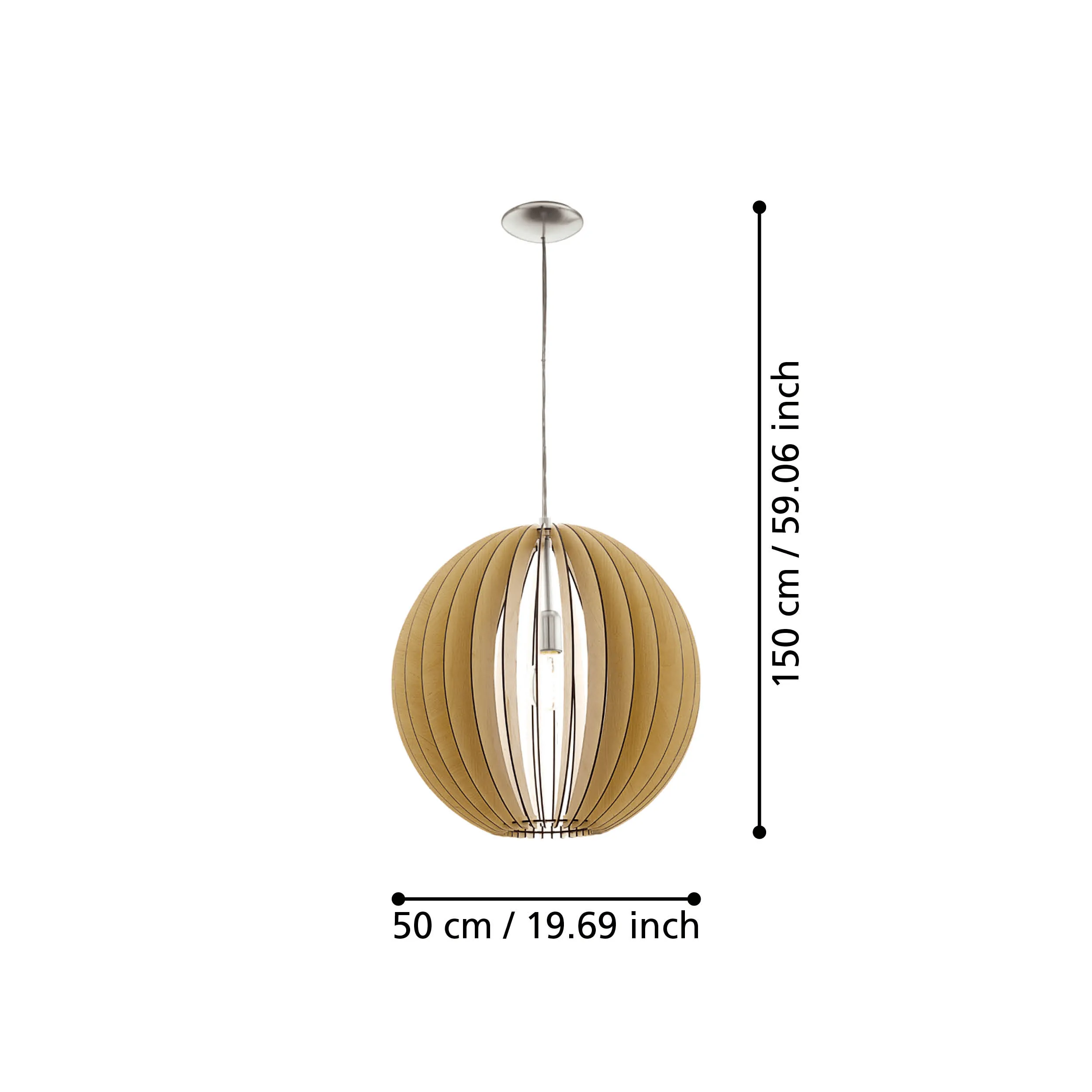 Eglo Cossano Round Light Wood Slat Ceiling Pendant - 50cm
