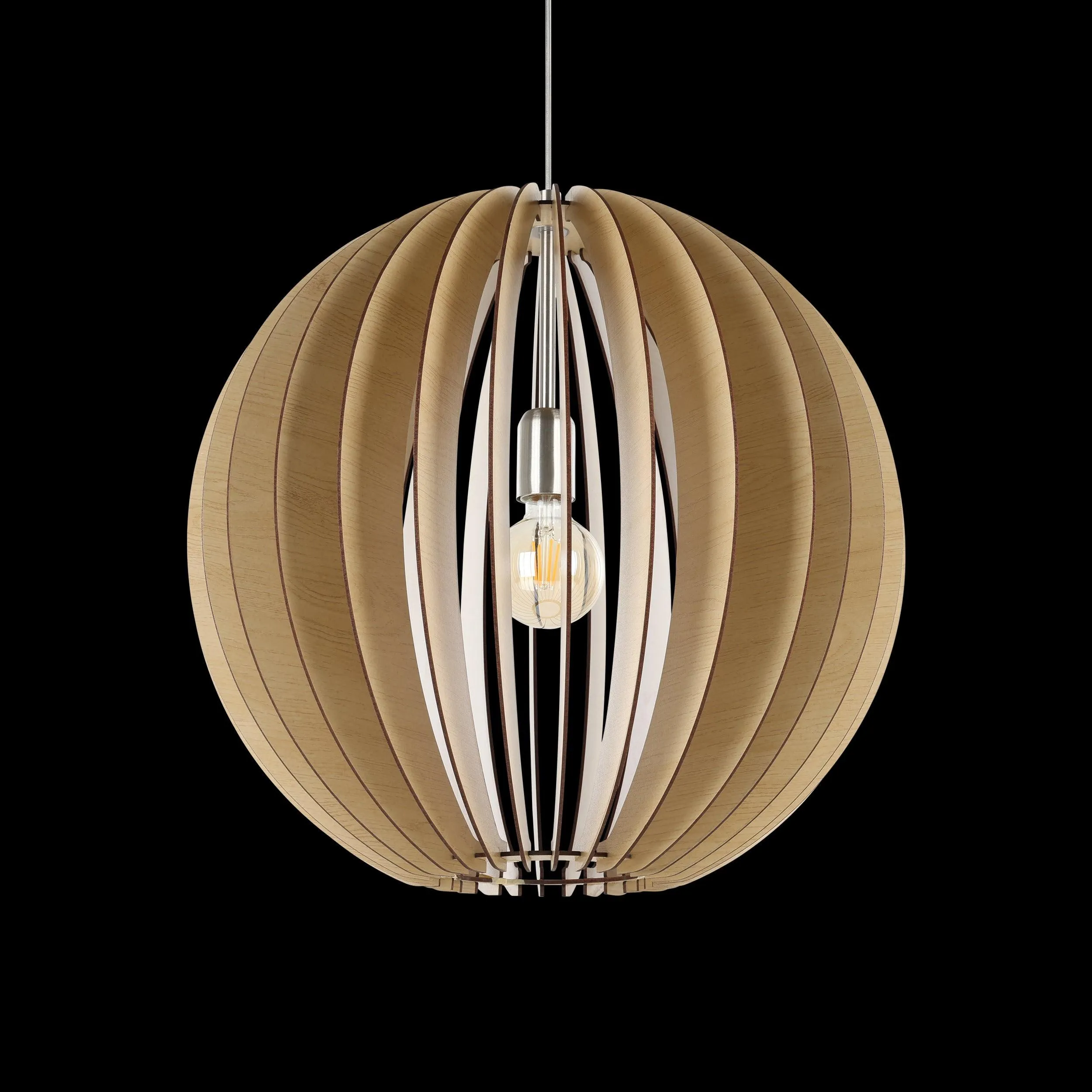 Eglo Cossano Round Light Wood Slat Ceiling Pendant - 50cm