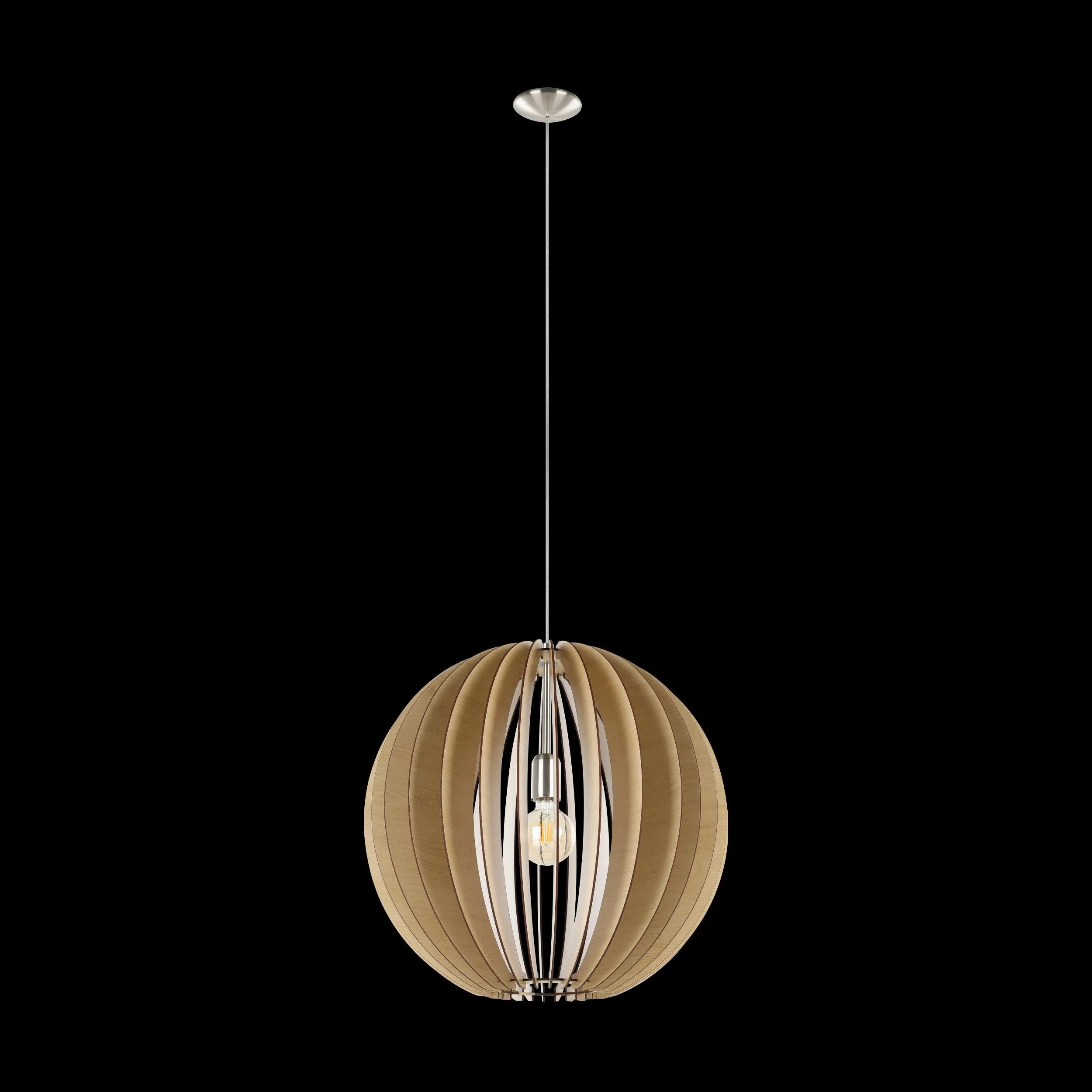 Eglo Cossano Round Light Wood Slat Ceiling Pendant - 50cm