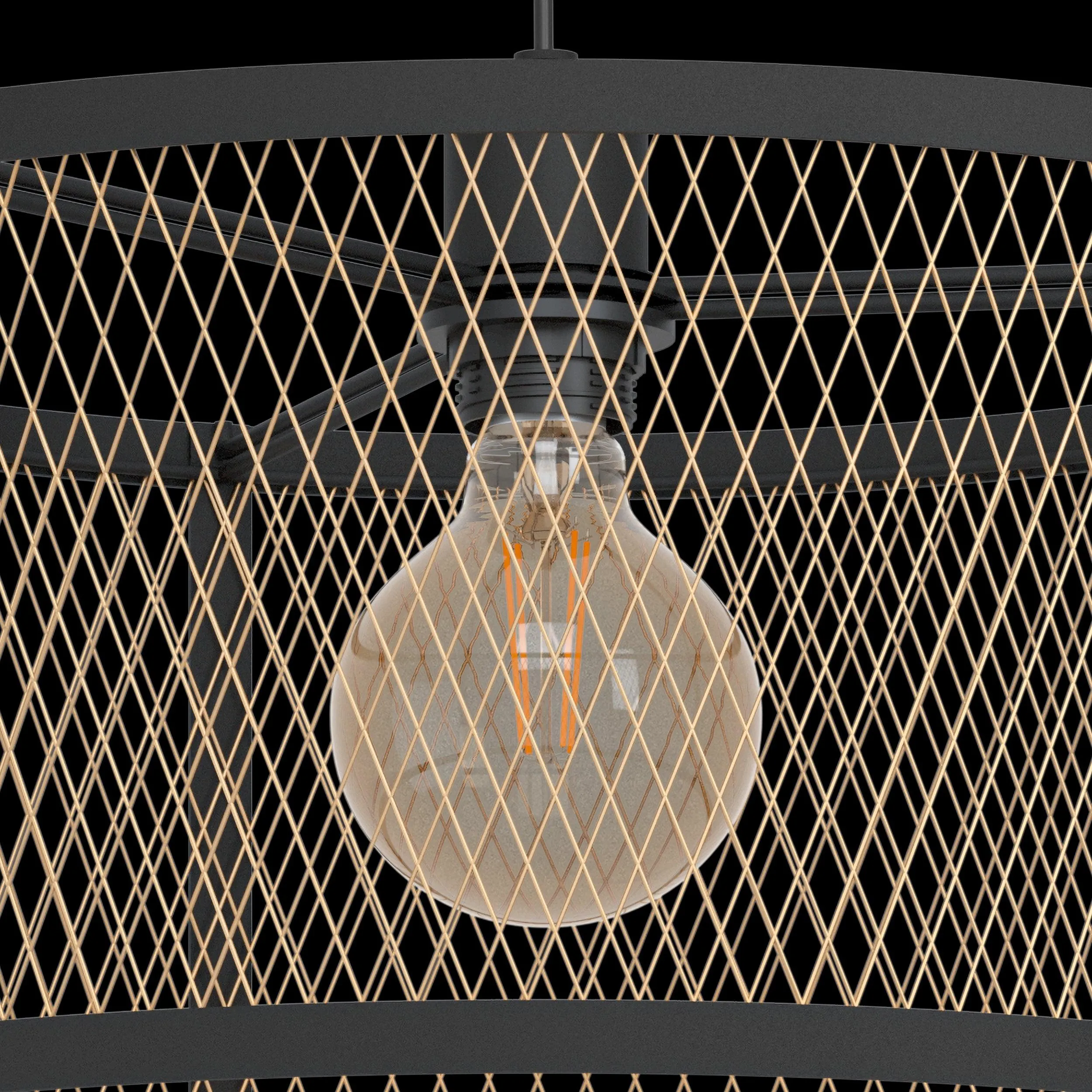 Eglo Dellow Black & Brass Round Mesh Shade Ceiling Pendant