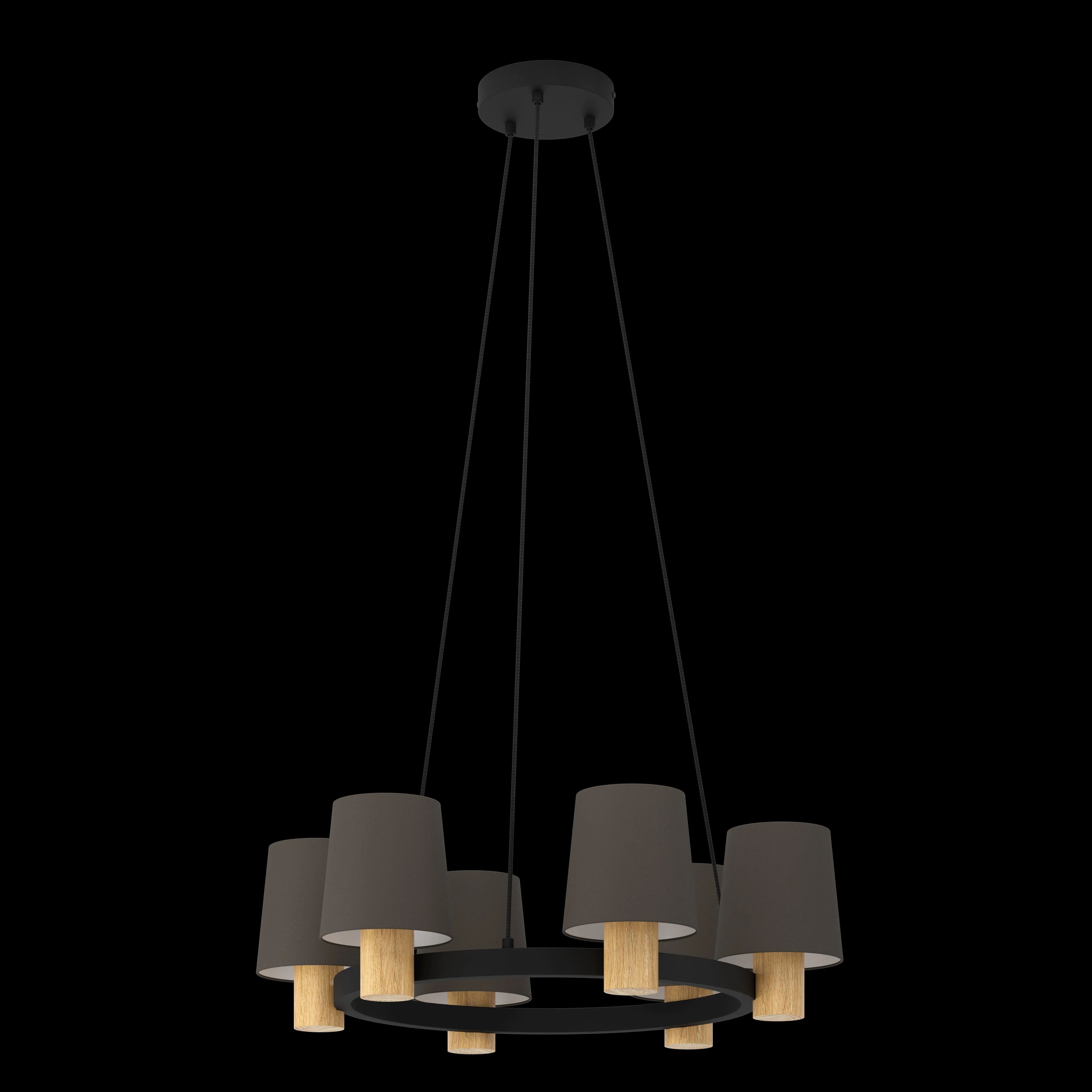 Eglo Edale 5 Light Metal & Wood Ceiling Pendant - Brown Shades