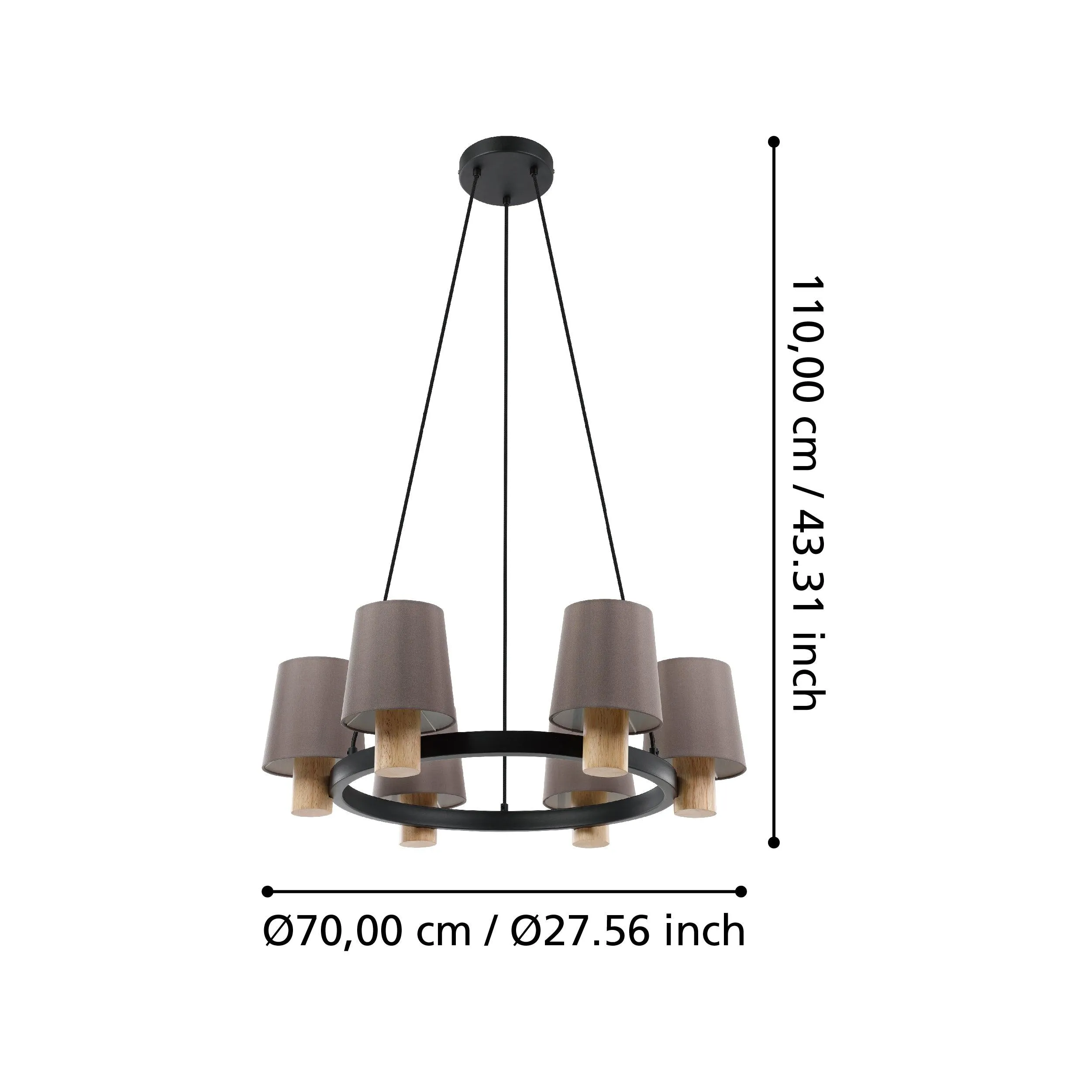 Eglo Edale 5 Light Metal & Wood Ceiling Pendant - Brown Shades