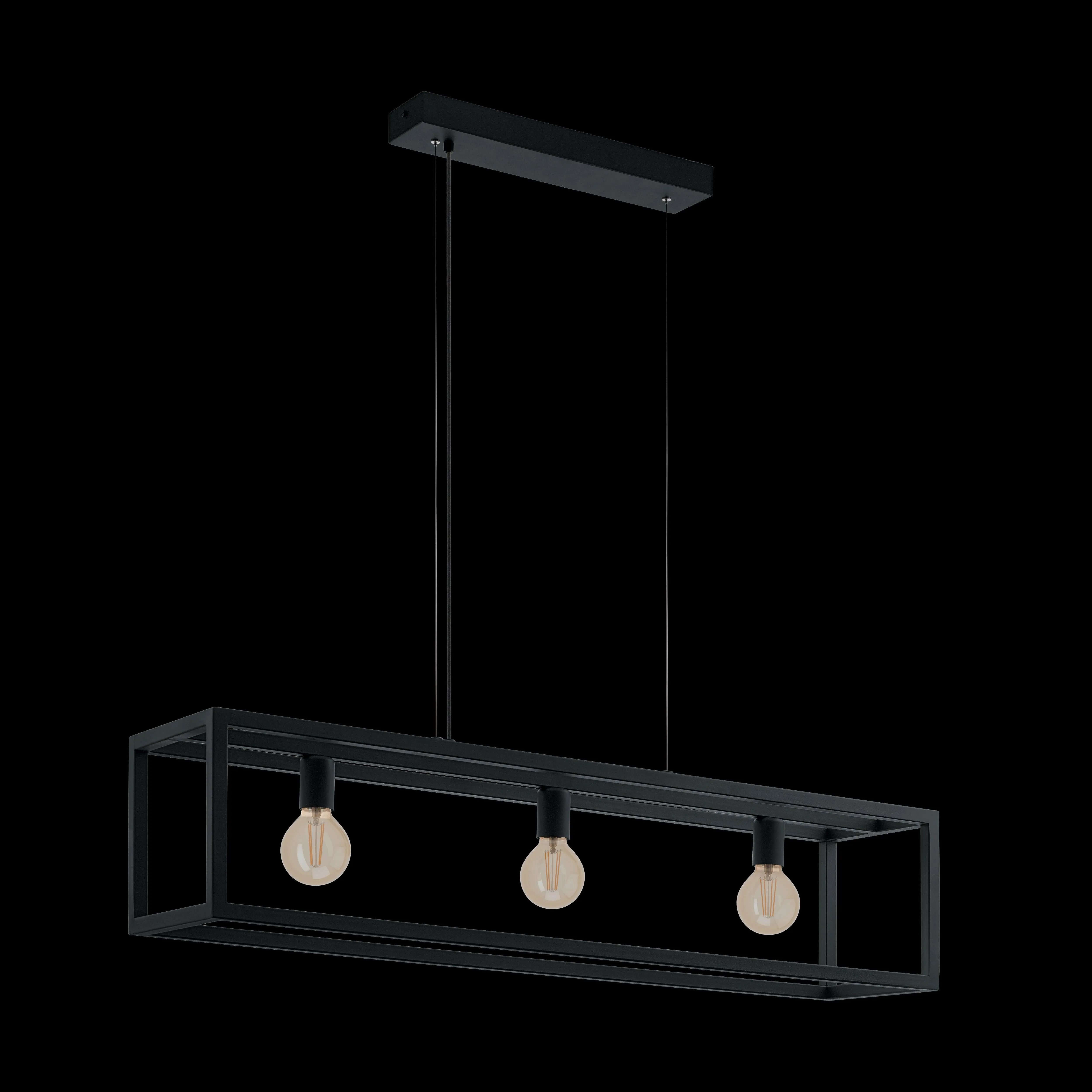 Eglo Elswick 3 Light Exposed Black Metal Framed Ceiling Pendant