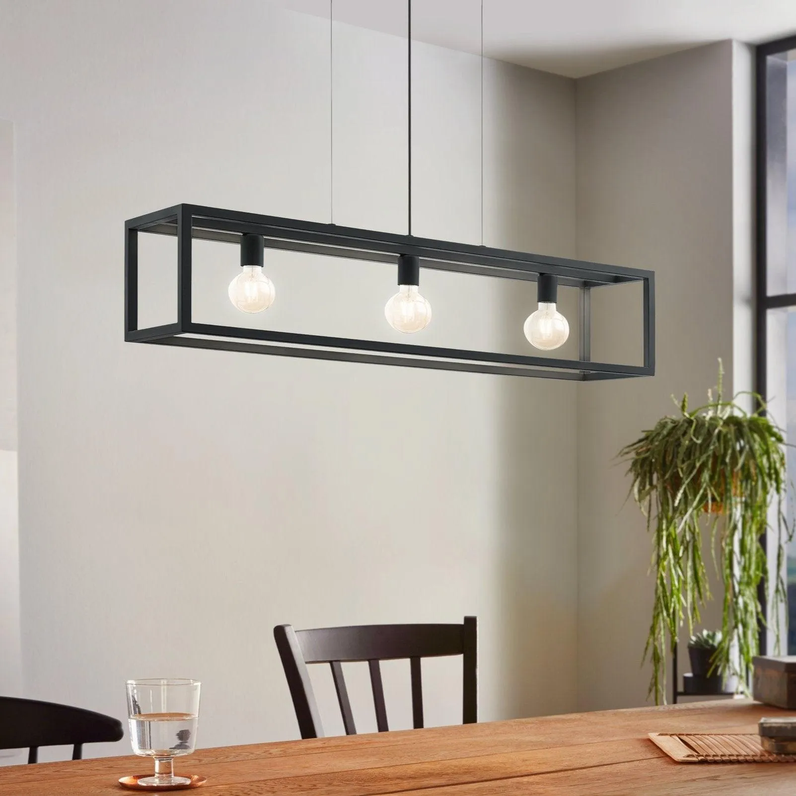 Eglo Elswick 3 Light Exposed Black Metal Framed Ceiling Pendant