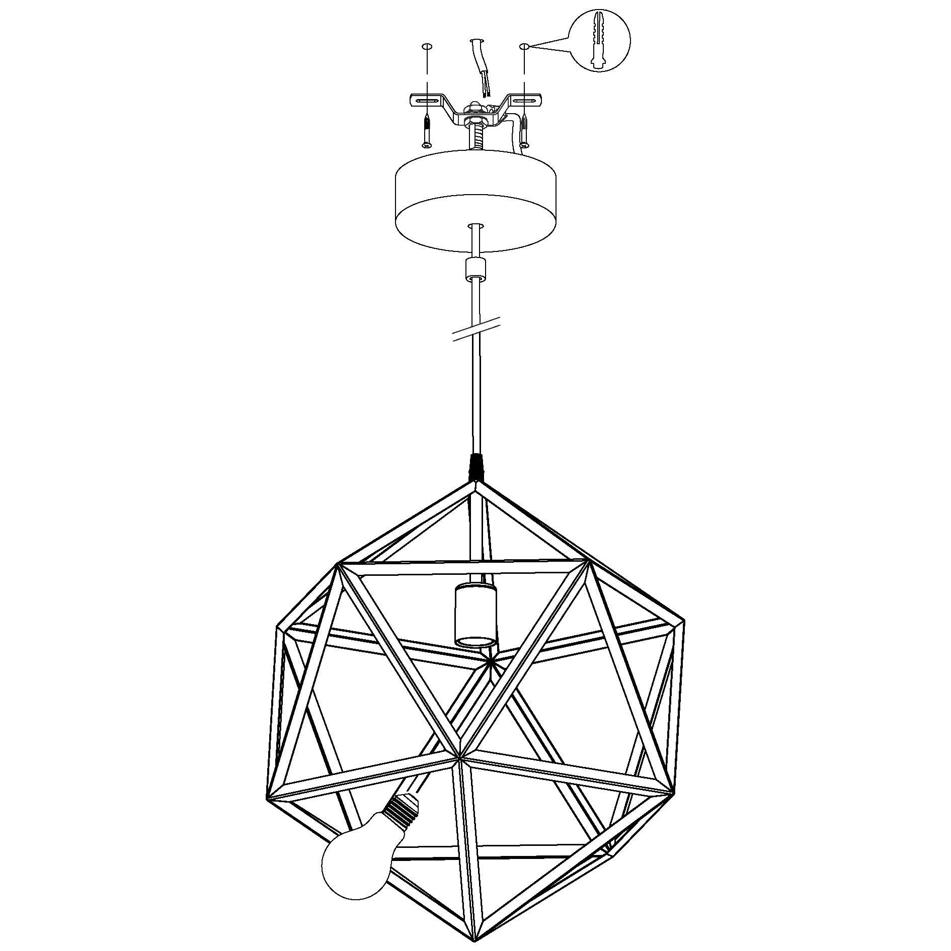 Eglo Embleton Black Diamond-shaped Metal Ceiling Pendant - 46cm