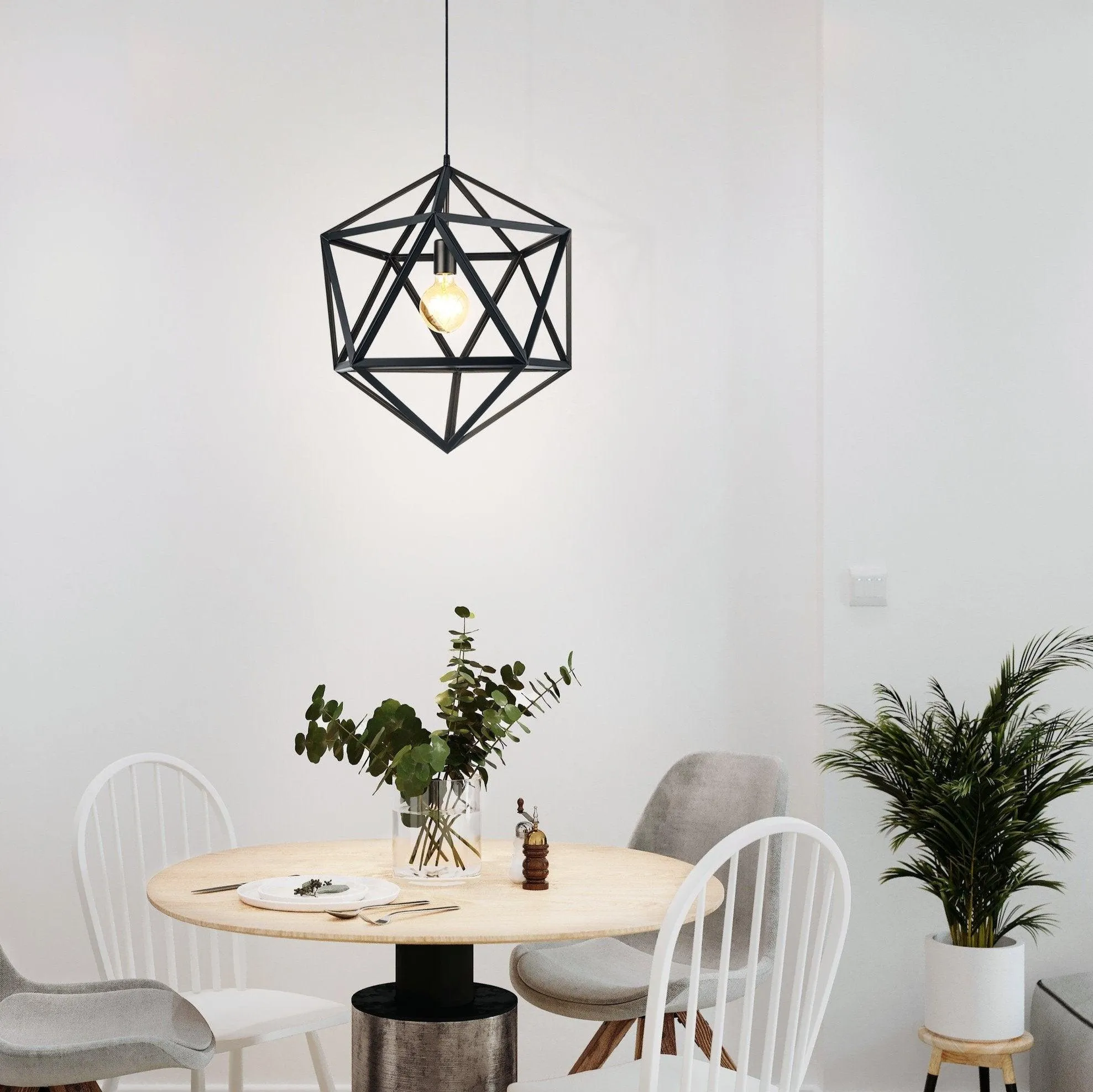 Eglo Embleton Black Diamond-shaped Metal Ceiling Pendant - 46cm
