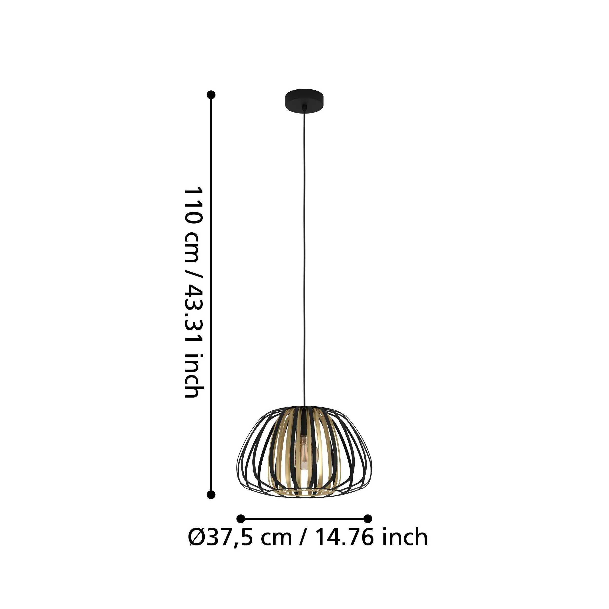 Eglo Encinitos Brass & Black Metal Strips Pendant - 37.5cm