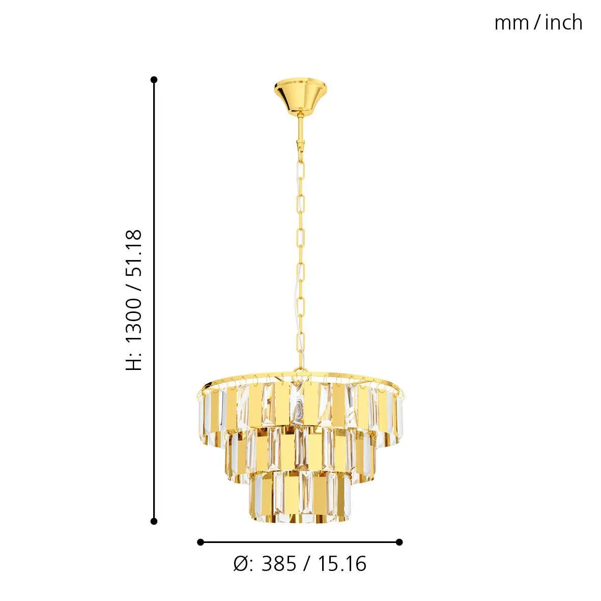 Eglo Erseka Crystal Glass & Brass Ceiling Pendant - 38.5cm