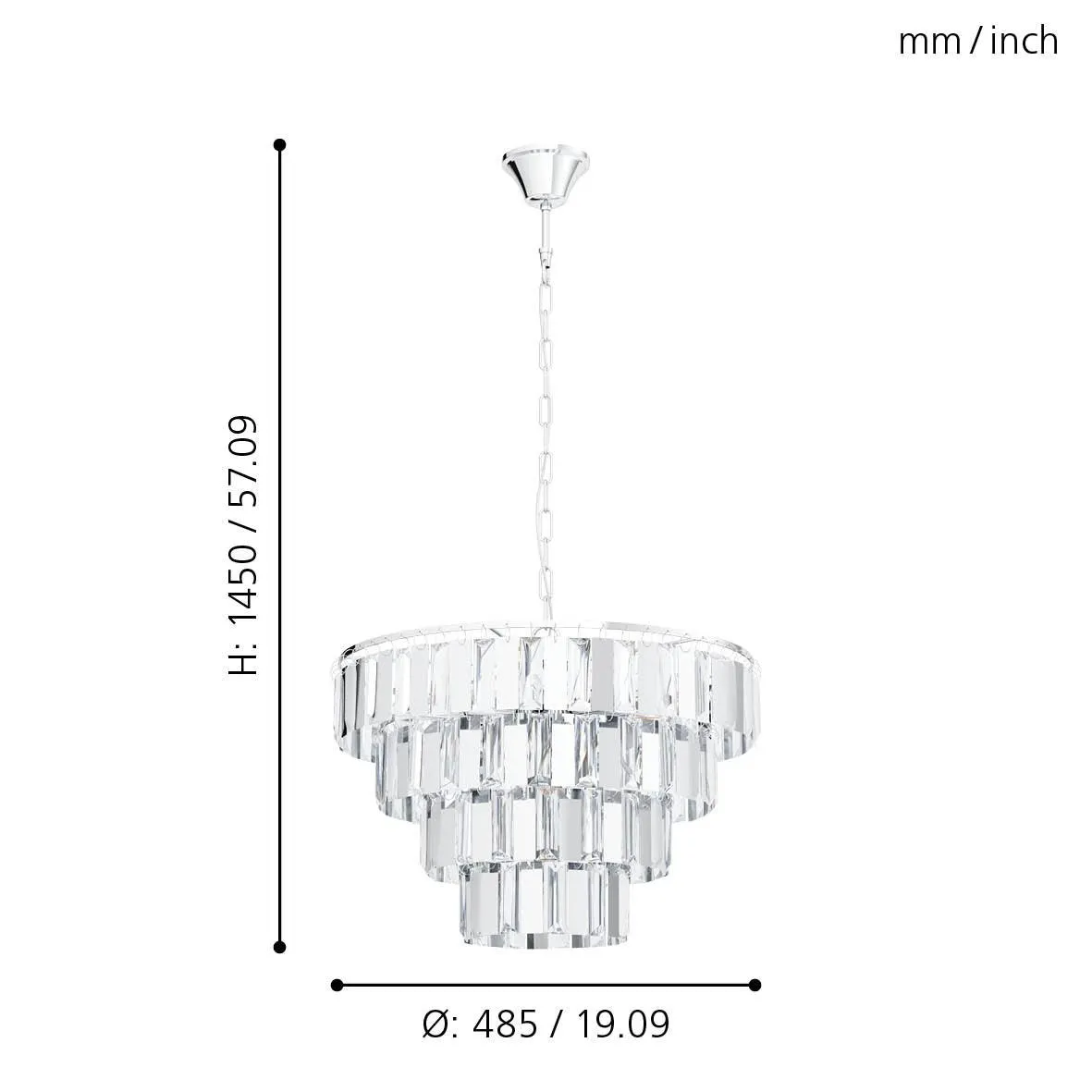 Eglo Erseka Crystal Glass & Chrome Ceiling Pendant - 48.5cm