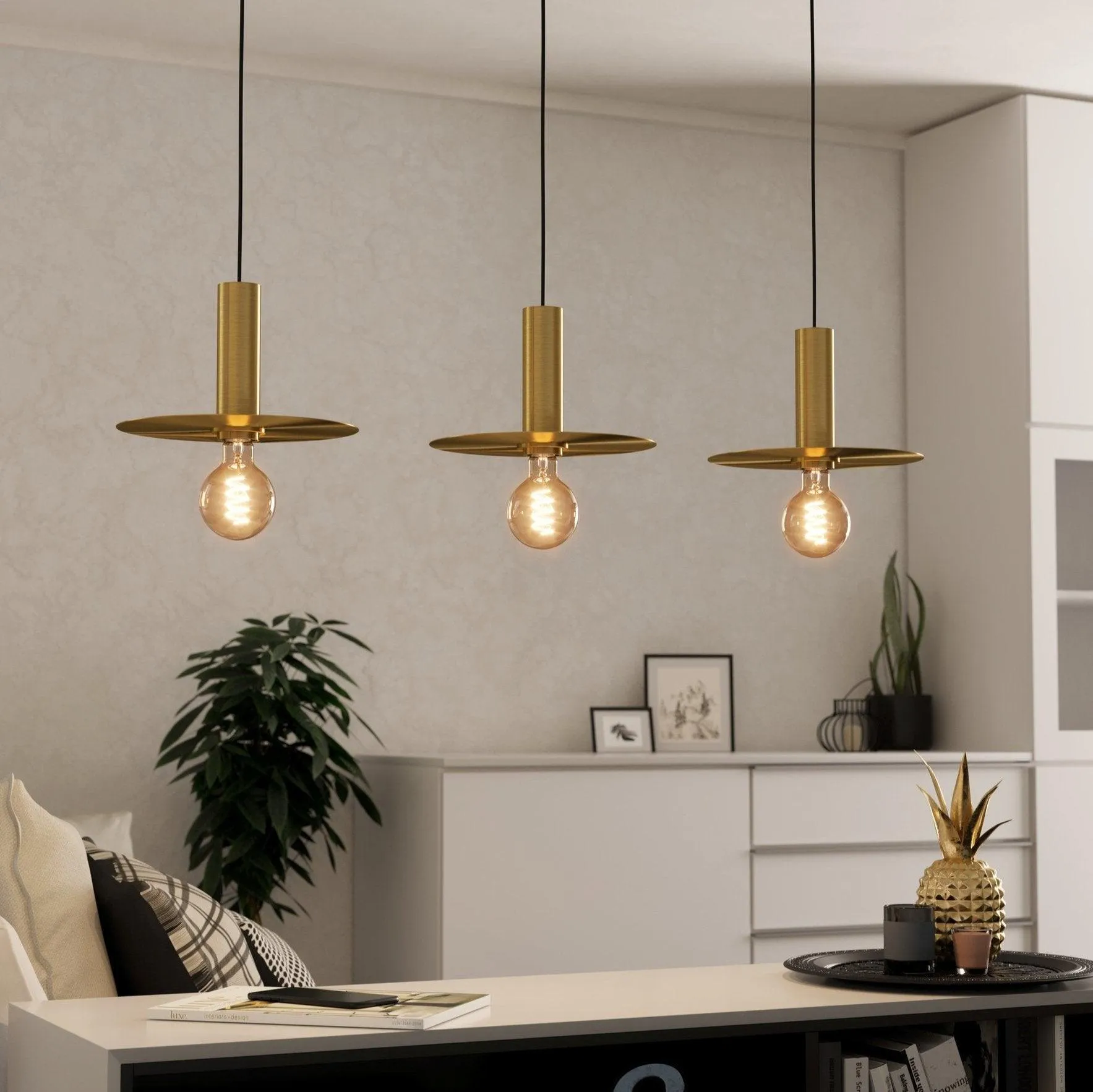 Eglo Escandell 3 Light Brass Metal Disc Ceiling Pendant flush mount ceiling fixture