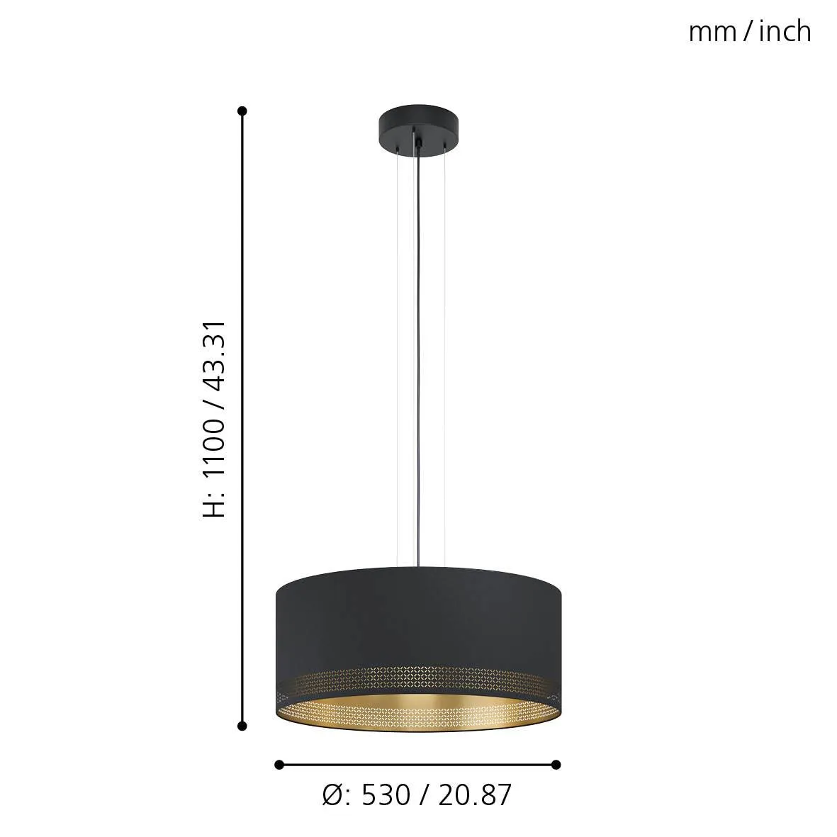 Eglo Esteperra Black & Gold Fabric Ceiling Pendant - 53cm